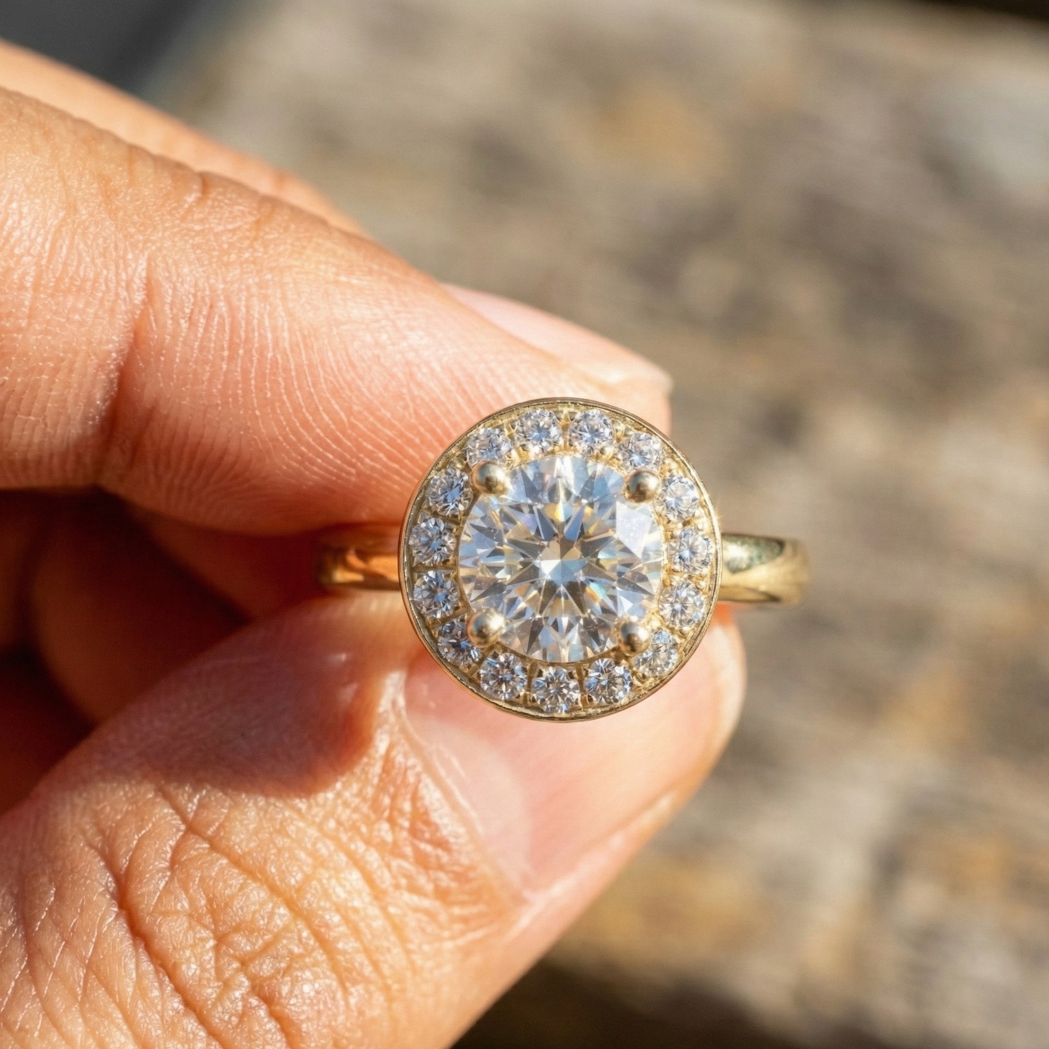 Everyday Halo Engagement Ring in Lab Diamond – Solid 9k/14k Gold or Sterling Silver Bridal Jewelry Gift for Women, Wedding Gift