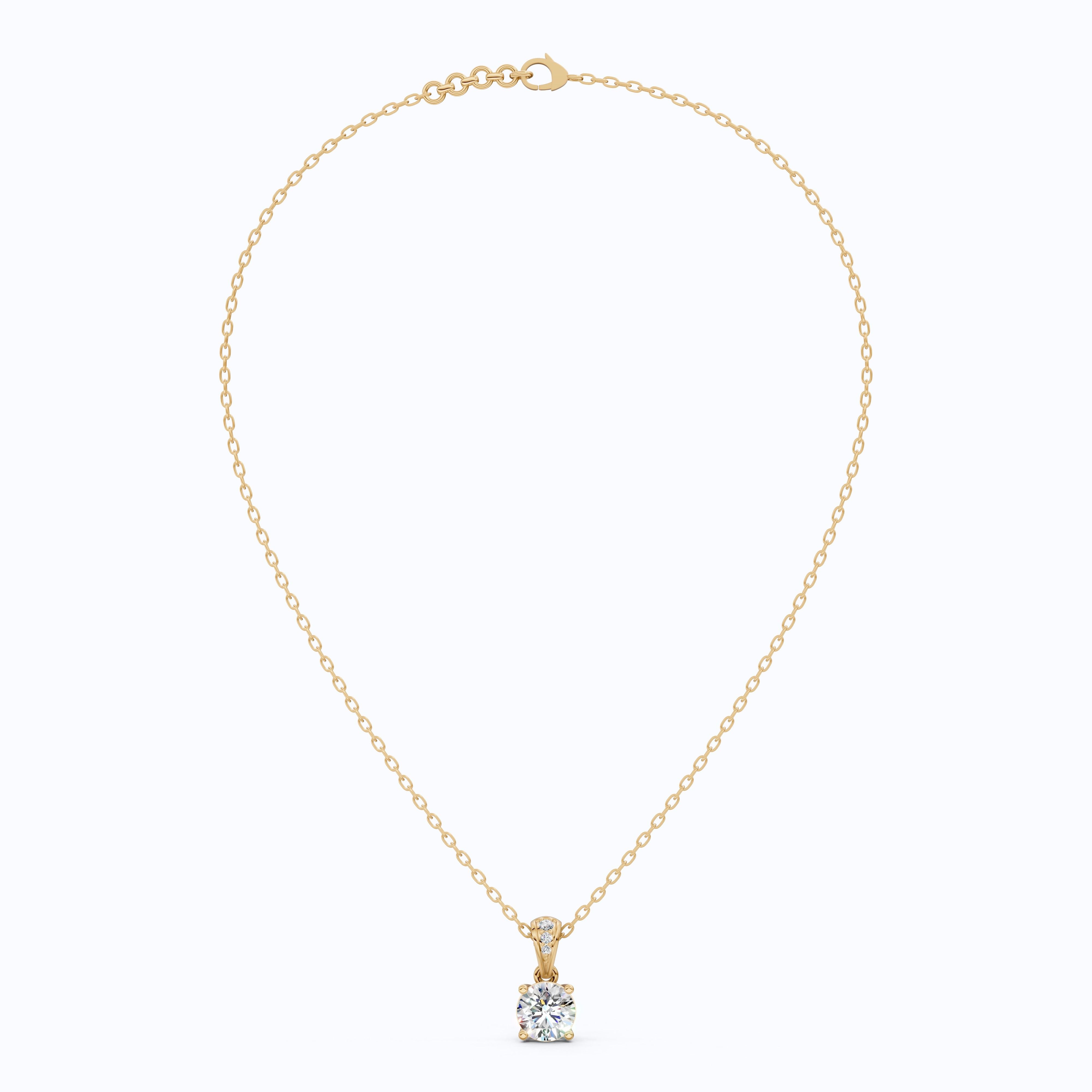 Minimalist Classic Solitaire Wedding Pendant in 14K Solid Gold, 1.00 CT Round Cut Lab Diamond, Anniversary Gift for Her, Handmade Everyday Pendant