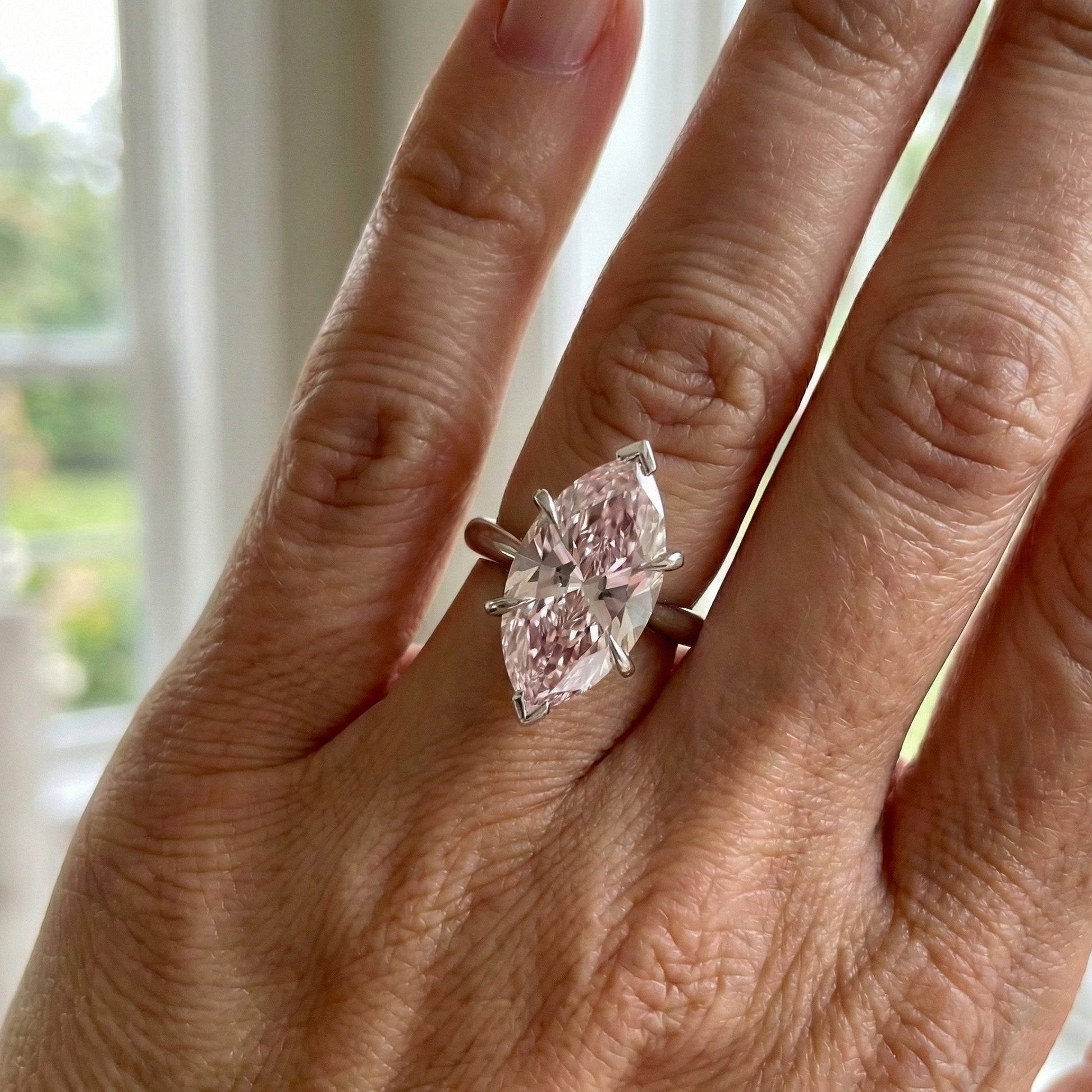 10.00 CT Marquise Cut Pink Lab Diamond Unique Solitaire Engagement Ring in 14K Solid Gold, Wedding Gift for Her, Everyday Handmade Jewelry