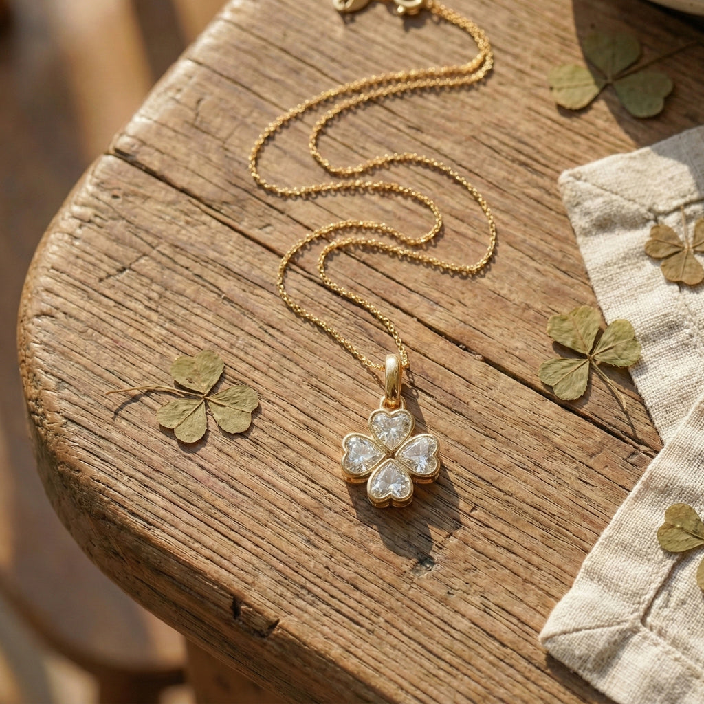 Romantic Heart Clover Floral Pendant in 14K Solid Gold, 2.00 TCW Heart Cut Lab Grown Diamonds, Everyday Gift for Her, Bridal Jewelry