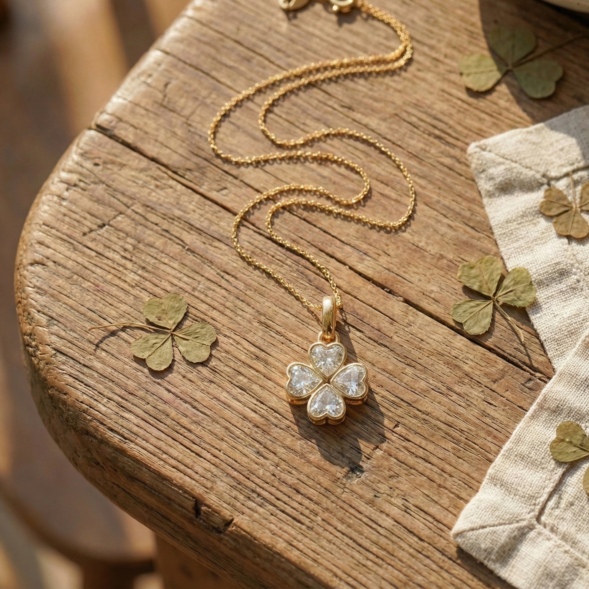 Romantic Heart Clover Floral Pendant in 14K Solid Gold, 2.00 TCW Heart Cut Lab Grown Diamonds, Everyday Gift for Her, Bridal Jewelry