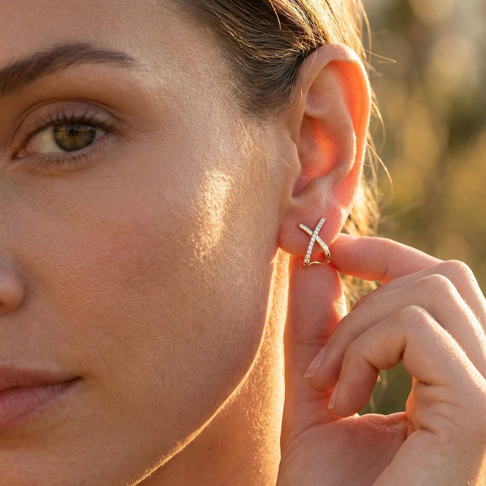 14K Solid Gold Twisted X Diamond Earrings, Modern Criss Cross Wedding Studs, Minimalist Huggie Hoops, Unique Anniversary Gift for Wife