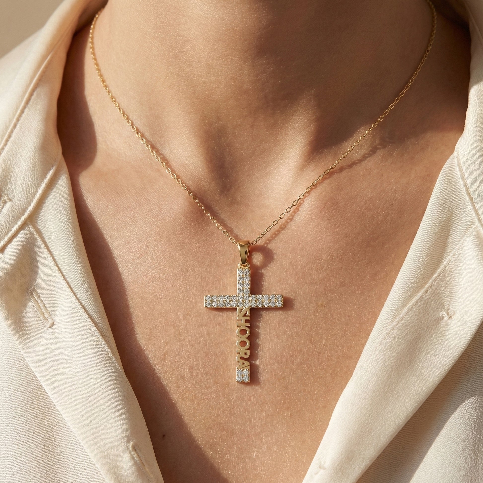 Personalized Name Cross Pendant in 14k Solid Gold, 0.36 TCW Round Cut Lab Created Diamonds, Anniversary Gift for Her, Faith Jewelry