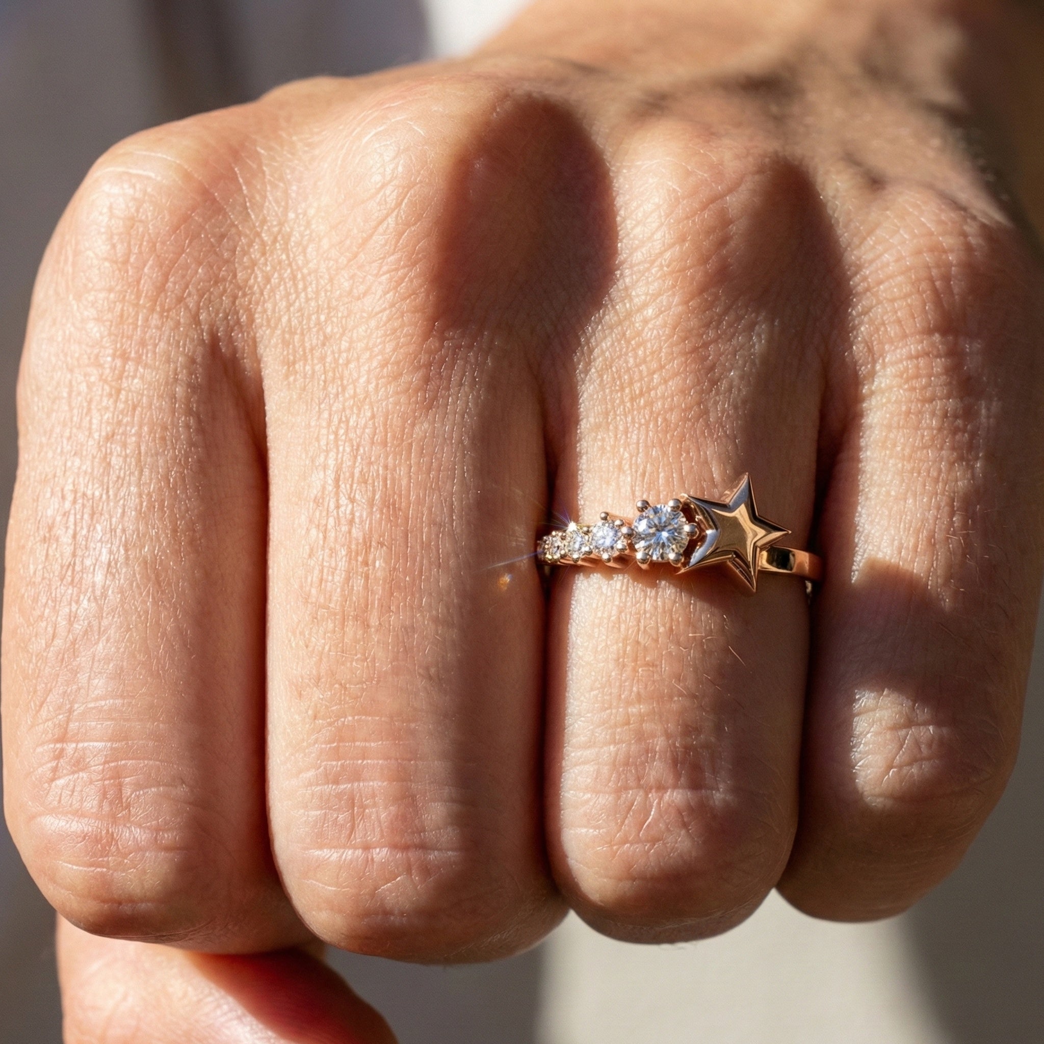 Dainty Five Star Antique Engagement Ring in 14K Solid Gold, 0.16 TCW Round Cut Lab Created Diamonds, Minimalist Promise Ring, Fashion Jewelry