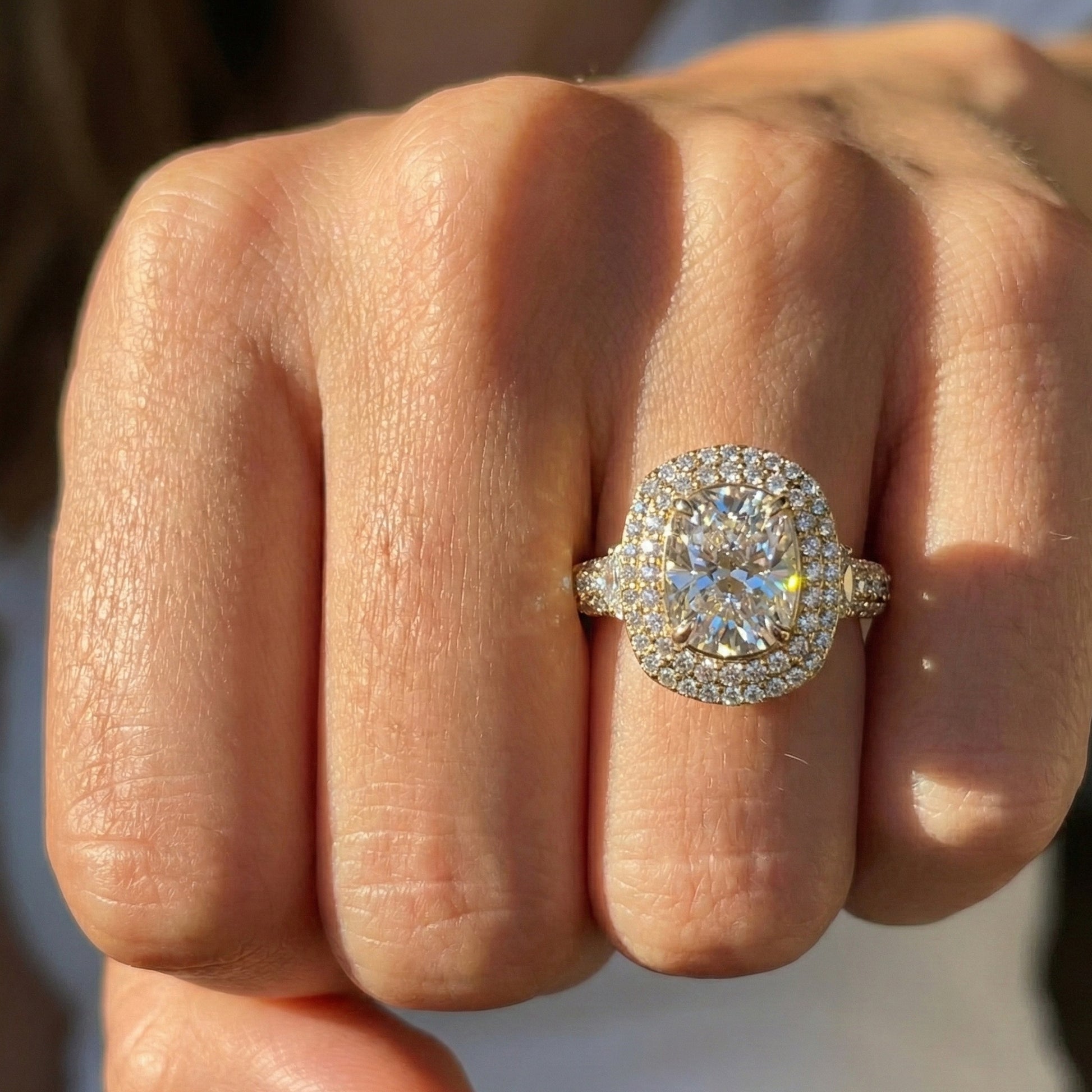 Elegant Double Halo Pave Engagement Ring in 14k Solid Gold, 1.75 CT Cushion Cut Lab Created Diamond, Anniversary Gift For Wife, Party Wear Jewelry