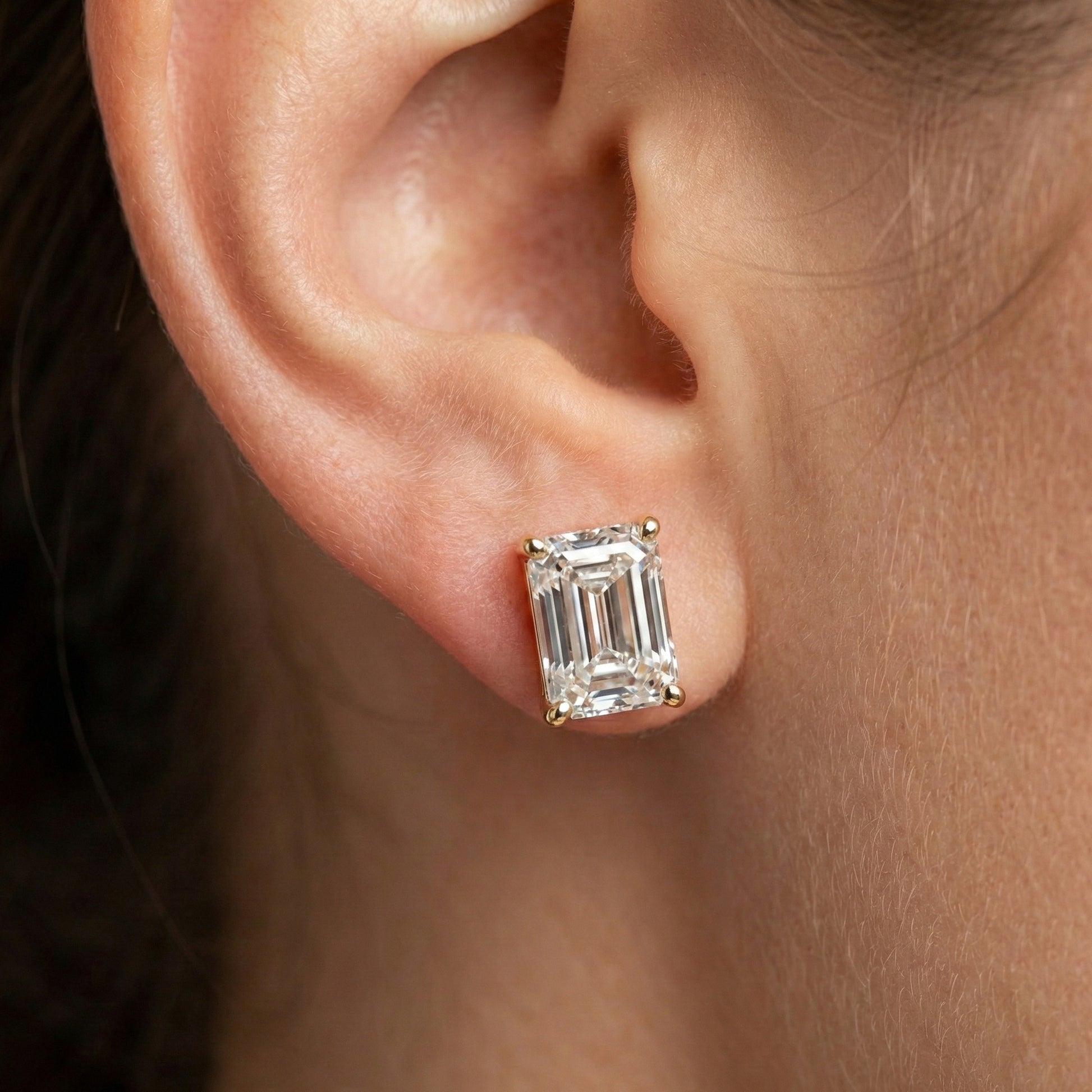 2.00 TCW Emerald Cut Lab Grown Diamonds Solitaire Studs Earrings in 14k Solid Gold, Gift for Her, Bridal Jewelry