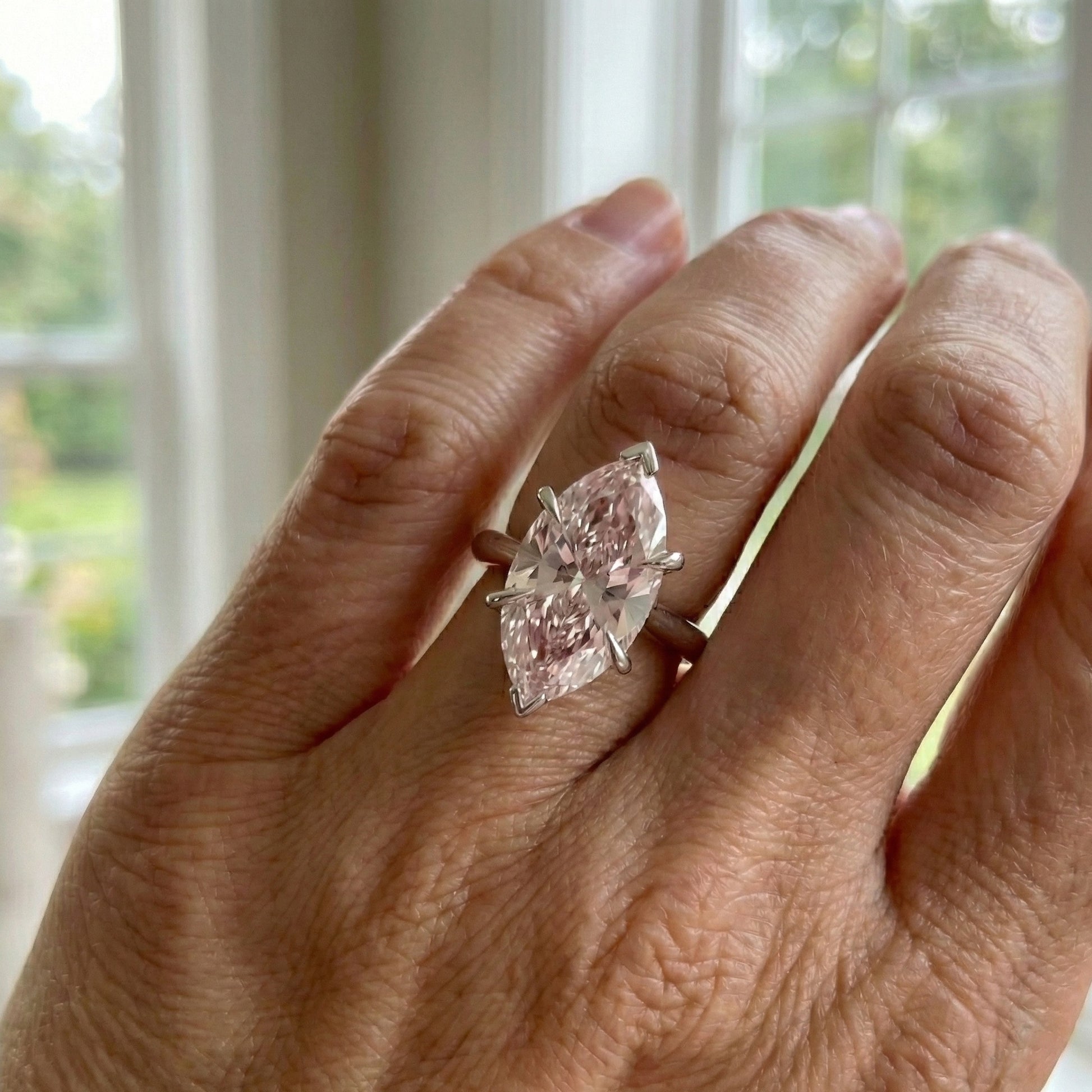 10.00 CT Marquise Cut Pink Lab Diamond Unique Solitaire Engagement Ring in 14K Solid Gold, Wedding Gift for Her, Everyday Handmade Jewelry