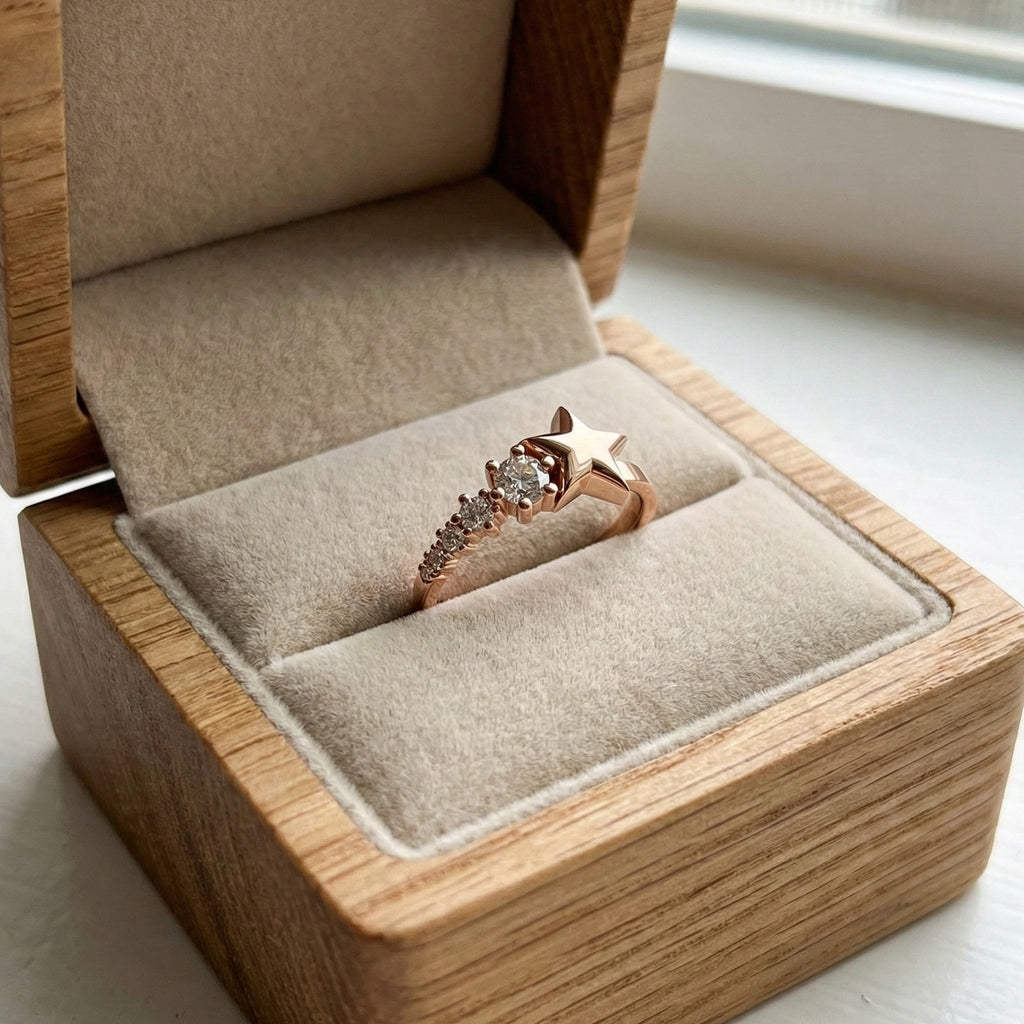 Dainty Five Star Antique Engagement Ring in 14K Solid Gold, 0.16 TCW Round Cut Lab Created Diamonds, Minimalist Promise Ring, Fashion Jewelry