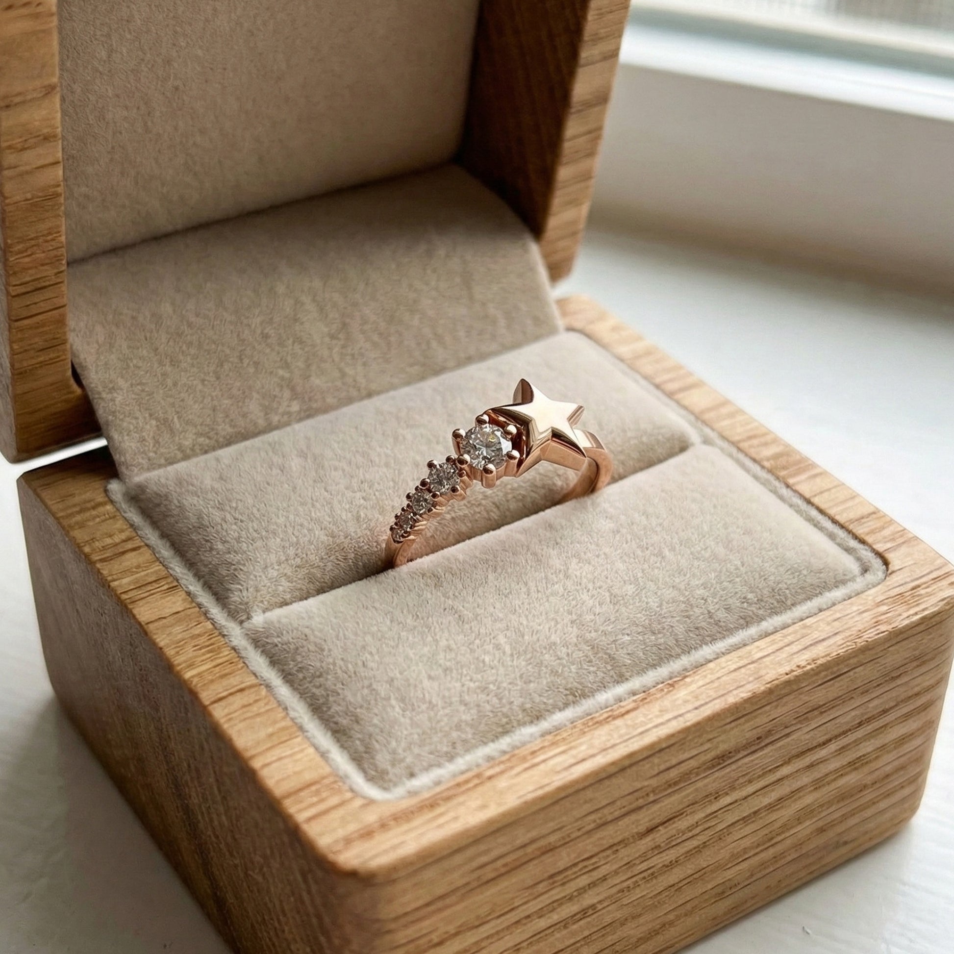 Dainty Five Star Antique Engagement Ring in 14K Solid Gold, 0.16 TCW Round Cut Lab Created Diamonds, Minimalist Promise Ring, Fashion Jewelry