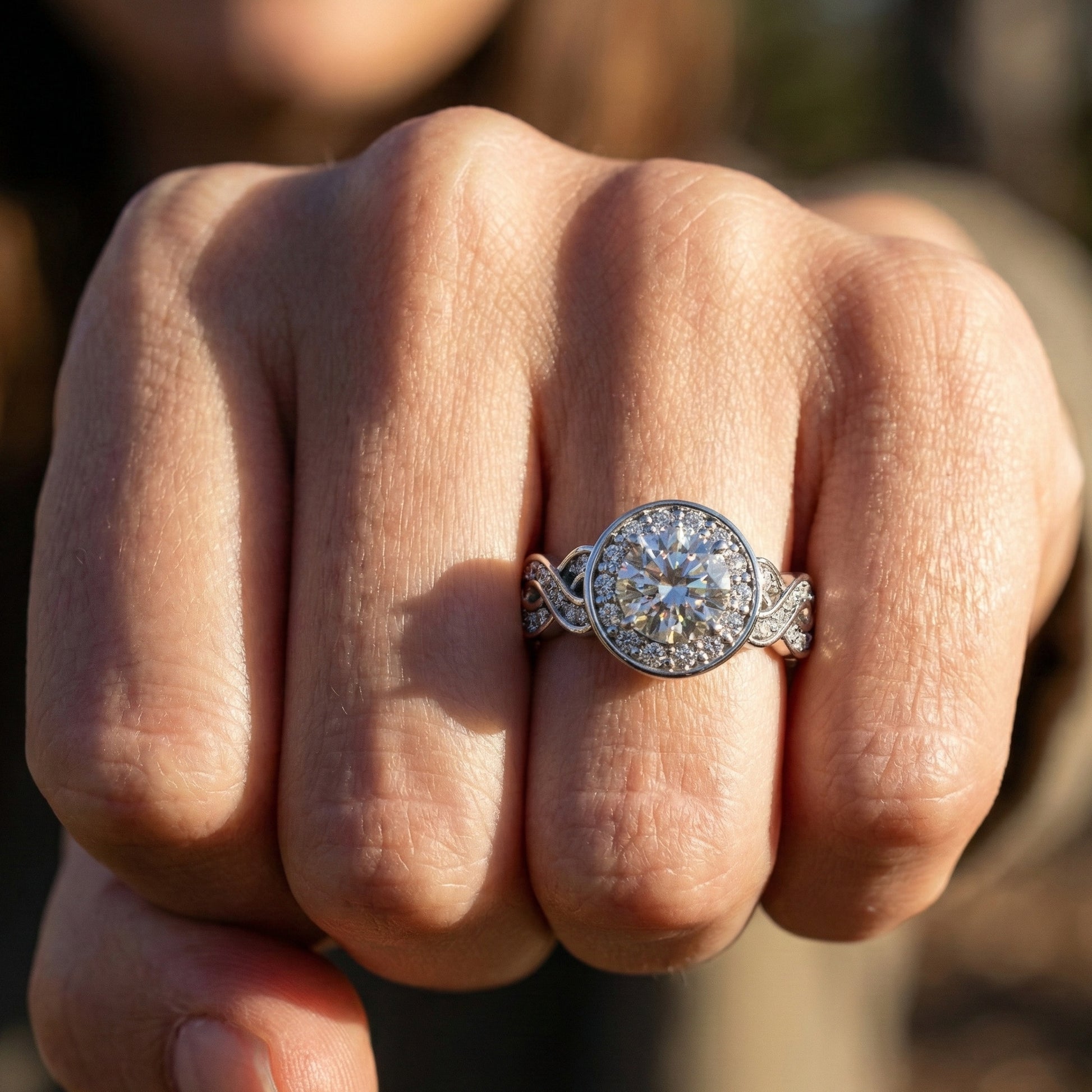 Vintage Halo Twisted Band Wedding Ring in 14k Gold or Sterling Silver, Bridal Gift for Her, Unique Ring For Women, Everyday Jewelry