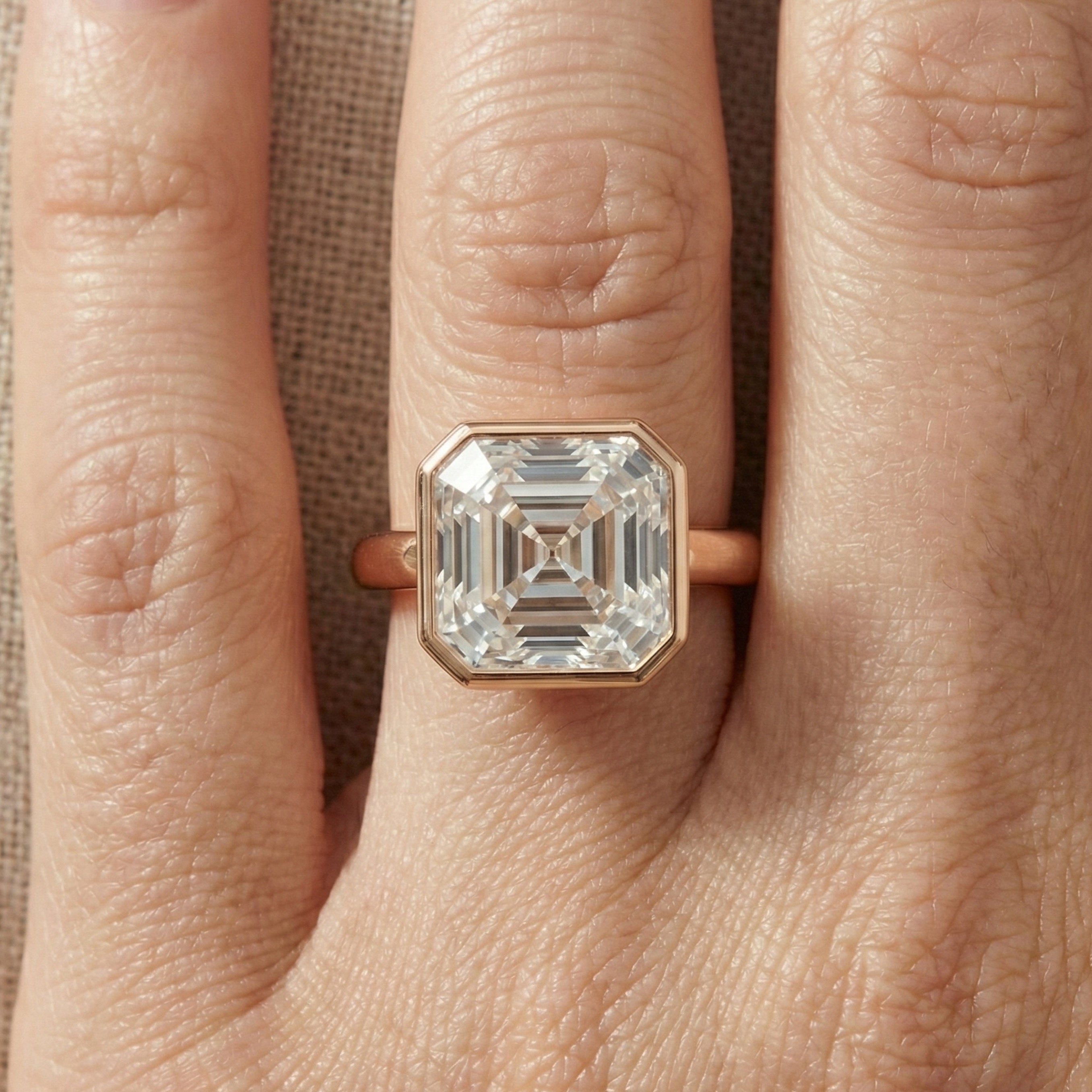 Asscher Cut Bezel Set Solitaire Engagement Ring in 14k Rose Gold, 4.00 CT Asscher Cut Lab Created Diamond, Gift for Wife