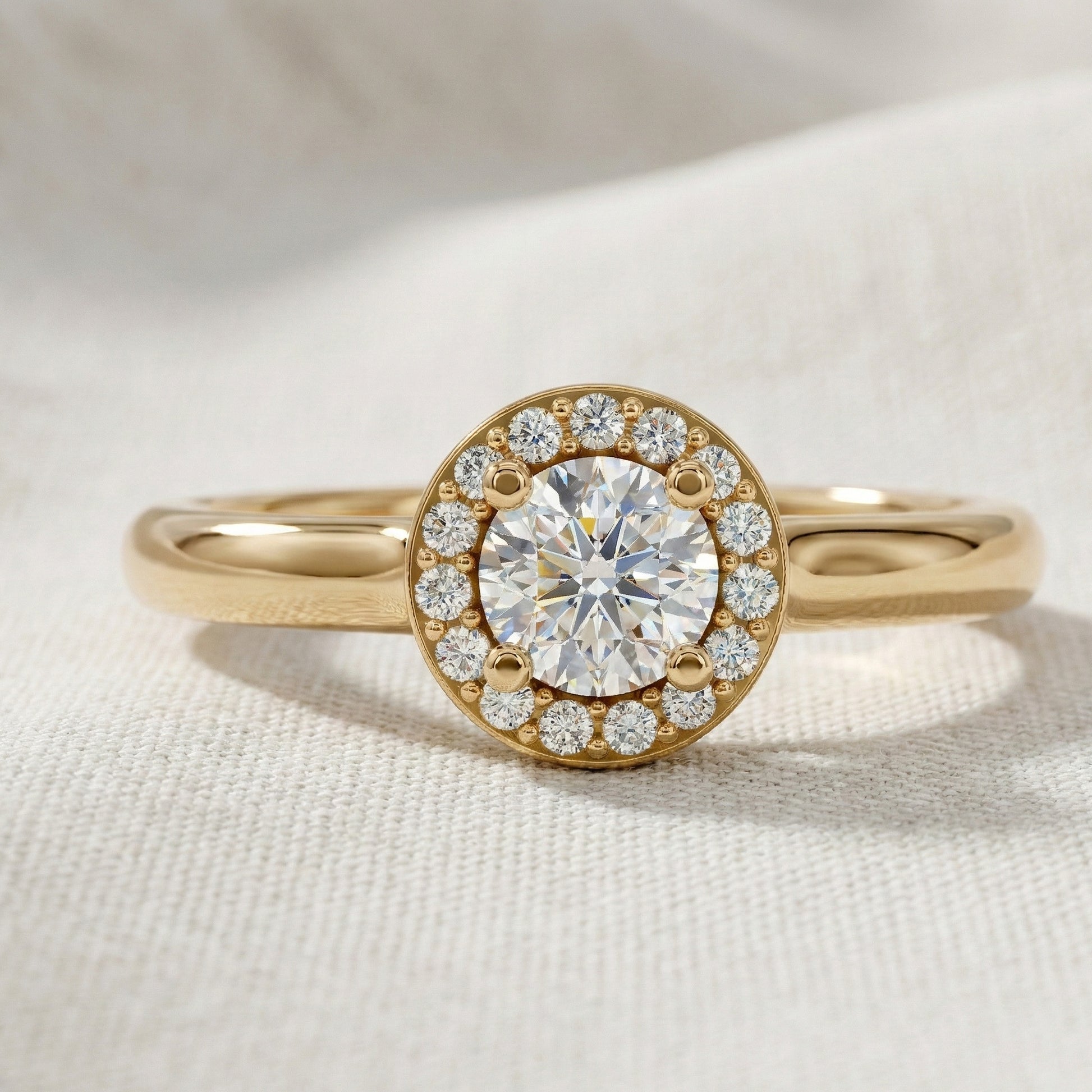 Everyday Halo Engagement Ring in Lab Diamond – Solid 9k/14k Gold or Sterling Silver Bridal Jewelry Gift for Women, Wedding Gift