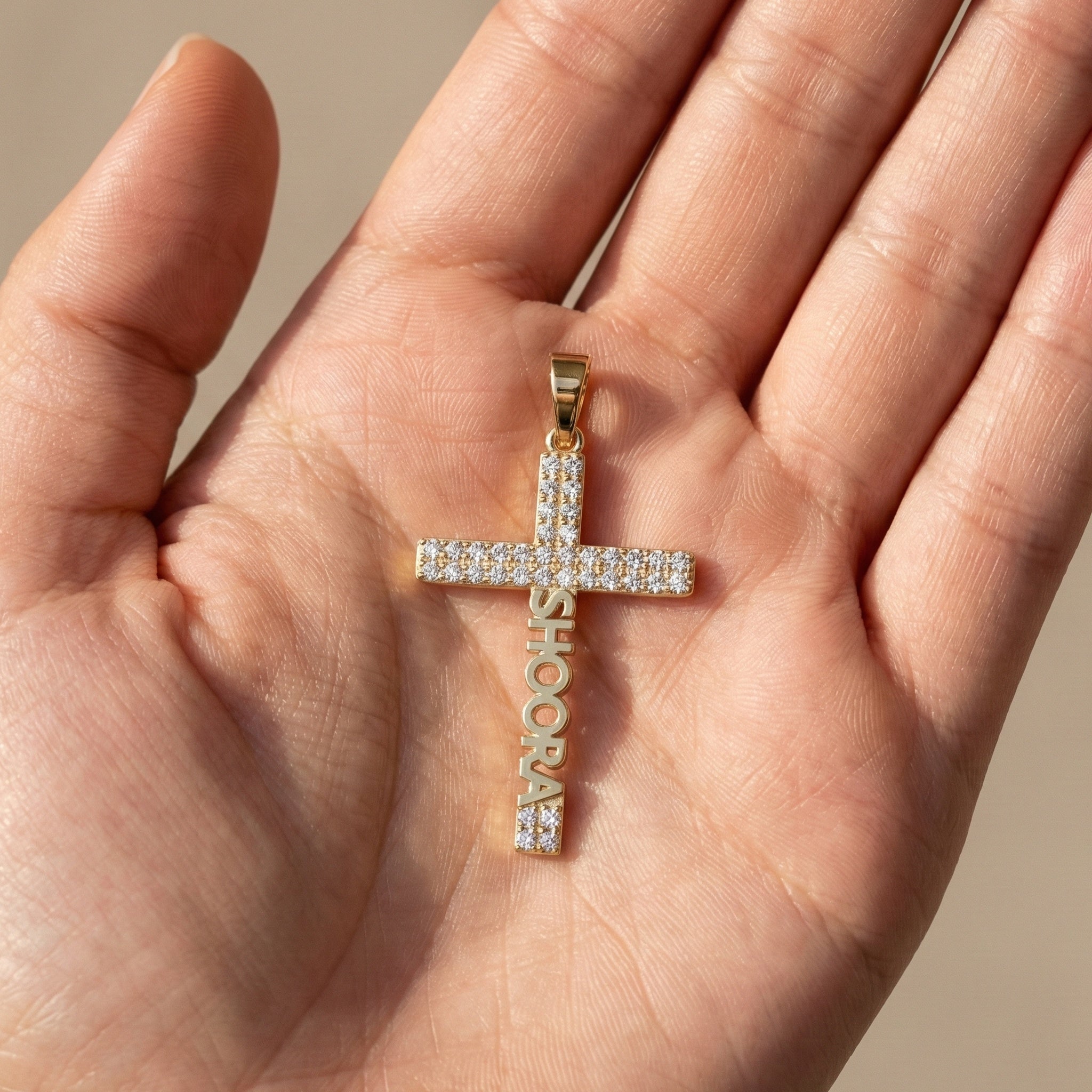 Personalized Name Cross Pendant in 14k Solid Gold, 0.36 TCW Round Cut Lab Created Diamonds, Anniversary Gift for Her, Faith Jewelry