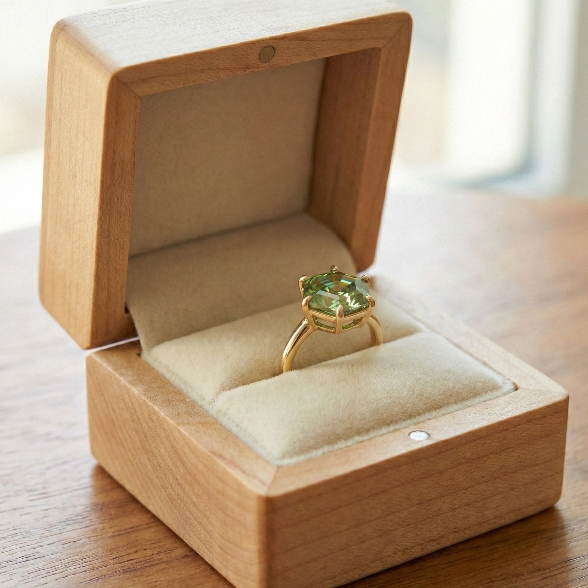 3.00 CT Modern Geometric Hexagon Green Emerald Gemstone Engagement Ring in Lab Diamond – 14K Solid Gold, Wedding Gift for Wife, Daily Wear