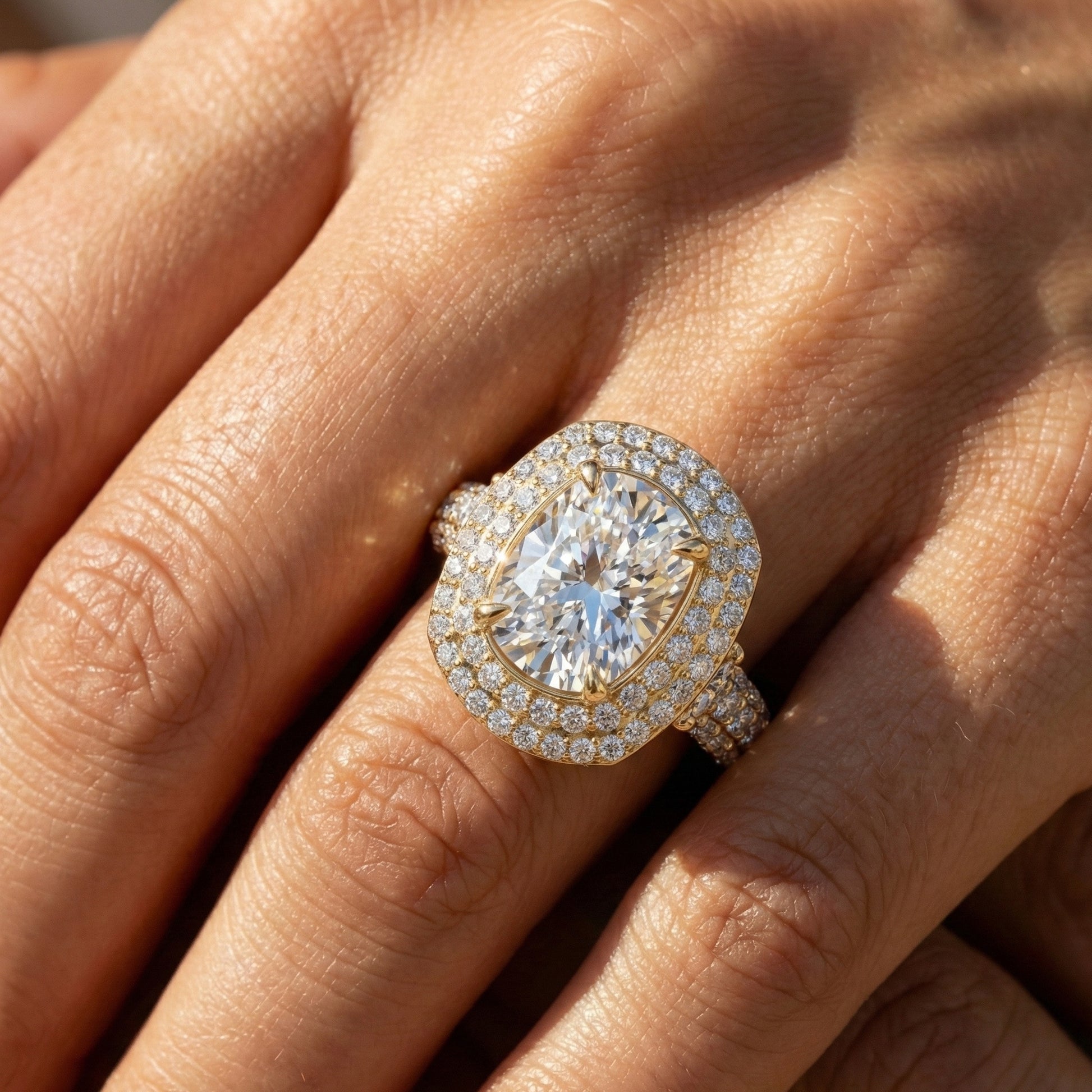 Elegant Double Halo Pave Engagement Ring in 14k Solid Gold, 1.75 CT Cushion Cut Lab Created Diamond, Anniversary Gift For Wife, Party Wear Jewelry