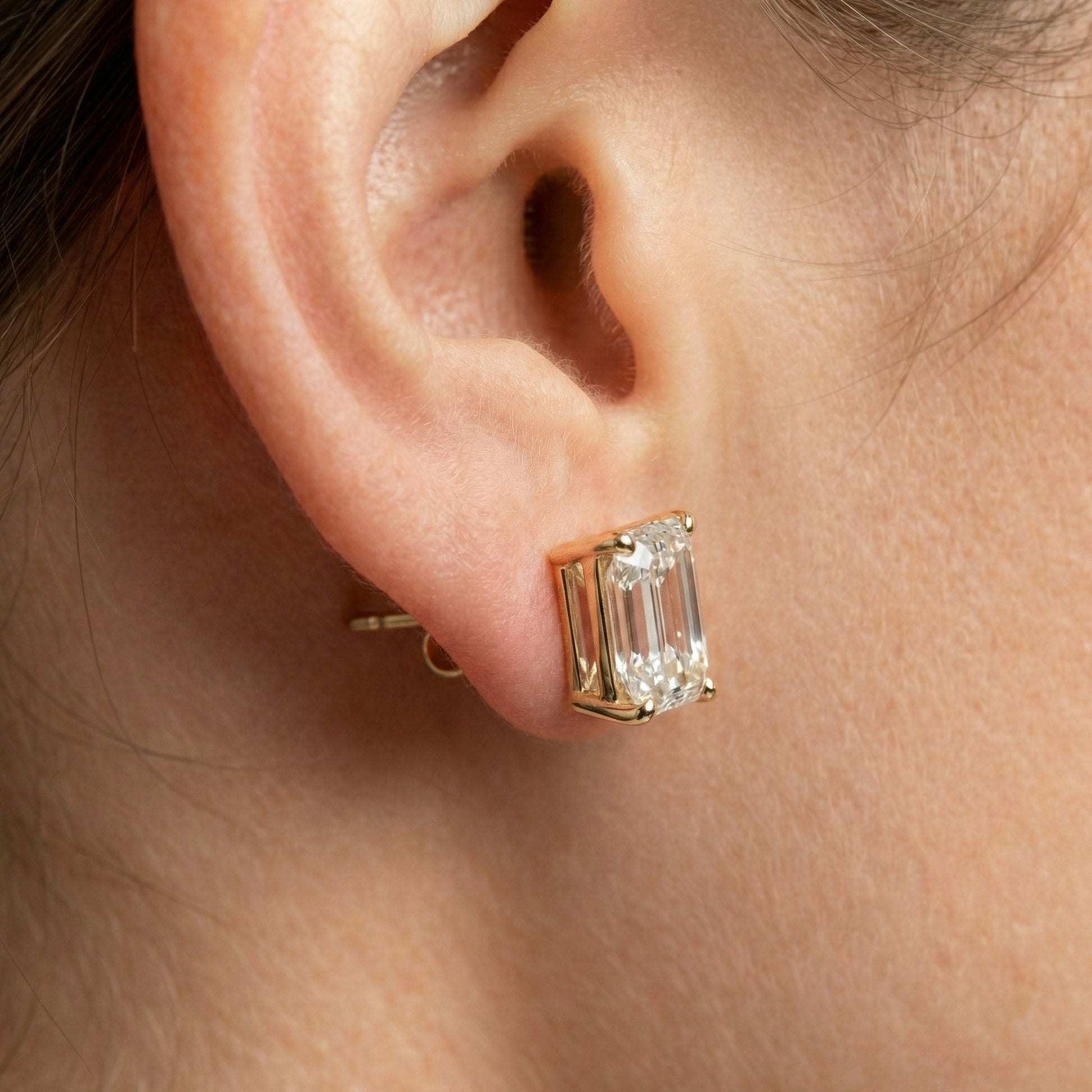 2.00 TCW Emerald Cut Lab Grown Diamonds Solitaire Studs Earrings in 14k Solid Gold, Gift for Her, Bridal Jewelry