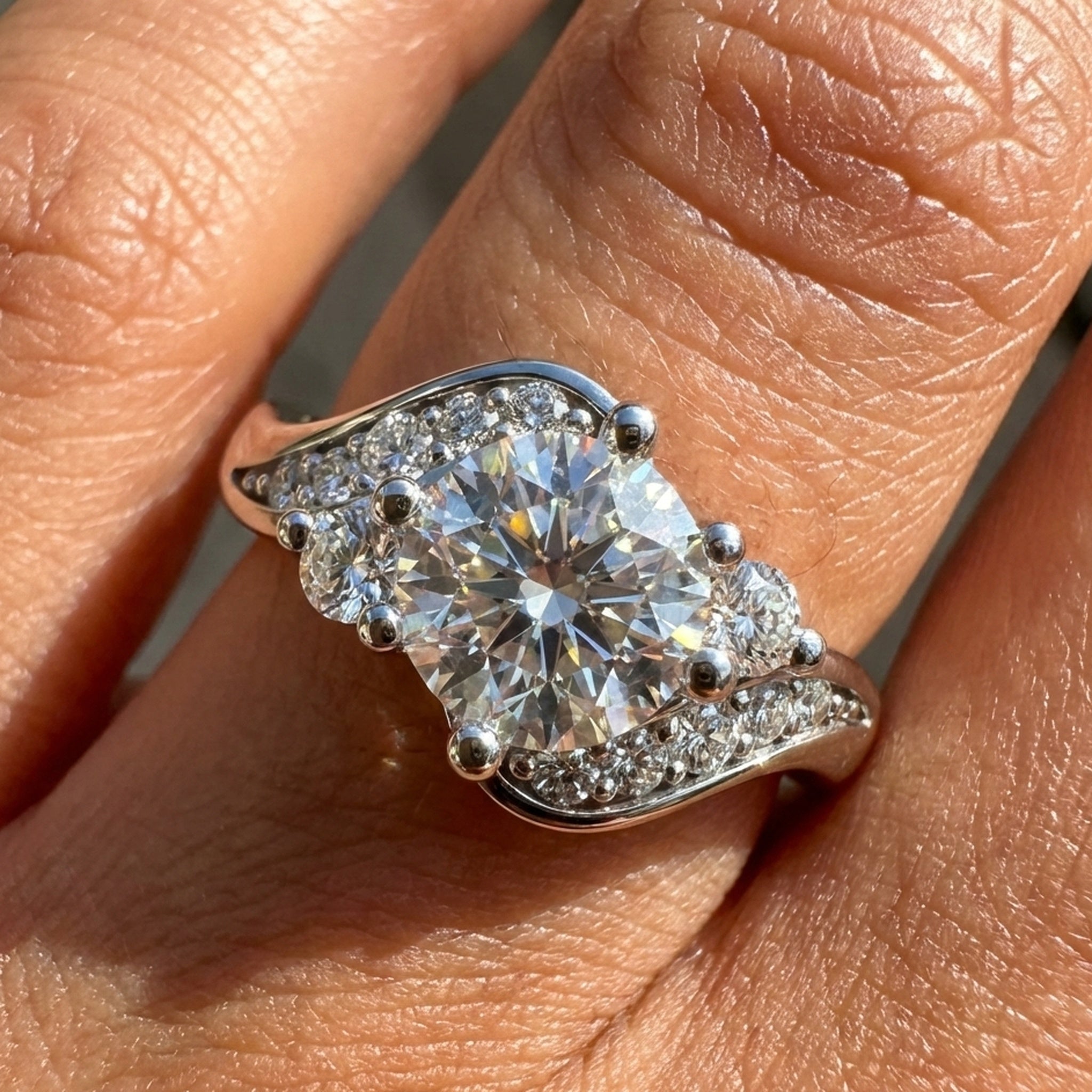 Bypass Round Cut Pave Engagement Ring in 9k Solid Gold, 0.67 TCW Round Cut Lab Diamonds, Anniversary Gift for Wife, Everyday Jewelry