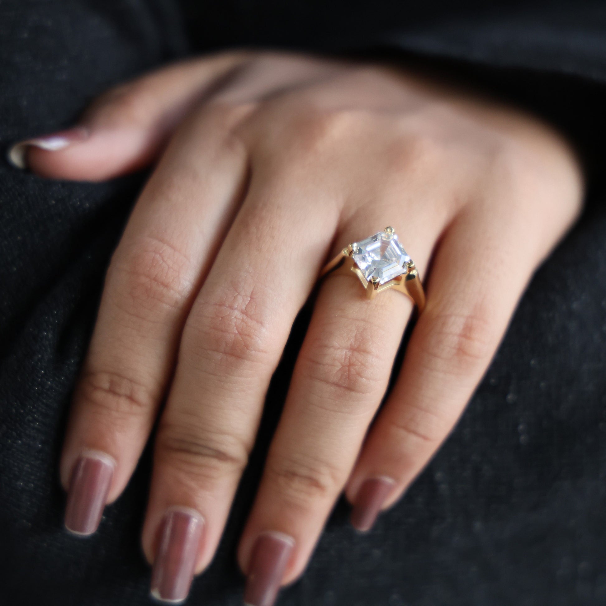 Bold Chunky Solitaire Modern Engagement Ring in 14K Solid Gold, 4.12 CT Asscher Cut Lab Grown Diamond, Statement Bridal Gift