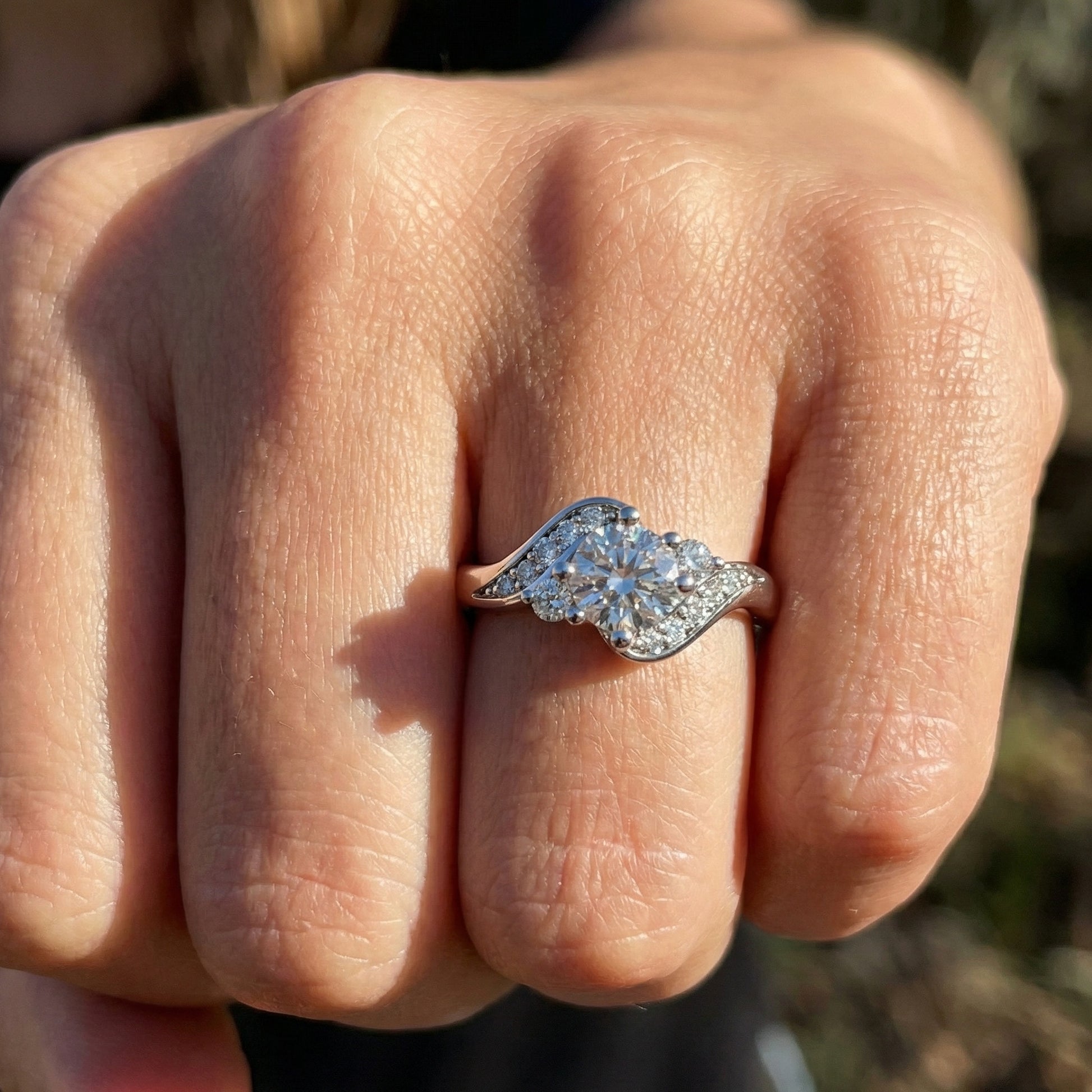 Bypass Round Cut Pave Engagement Ring in 9k Solid Gold, 0.67 TCW Round Cut Lab Diamonds, Anniversary Gift for Wife, Everyday Jewelry