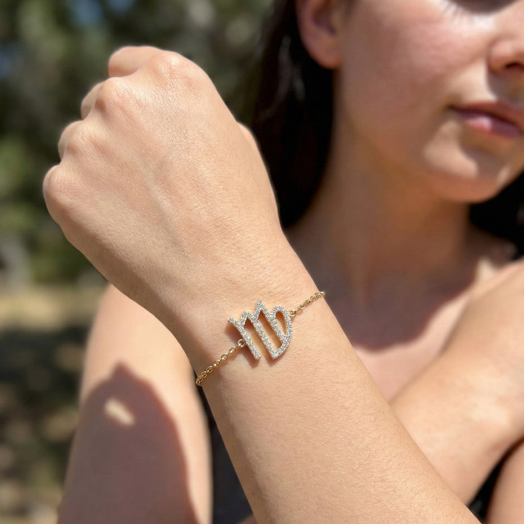 Virgo Sign Elegant Link Chain Bracelet in 14k Rose Gold, 0.46 TCW Round Cut Lab Grown Diamonds, Personalized Friendship Jewelry, Birthday Gift for Her