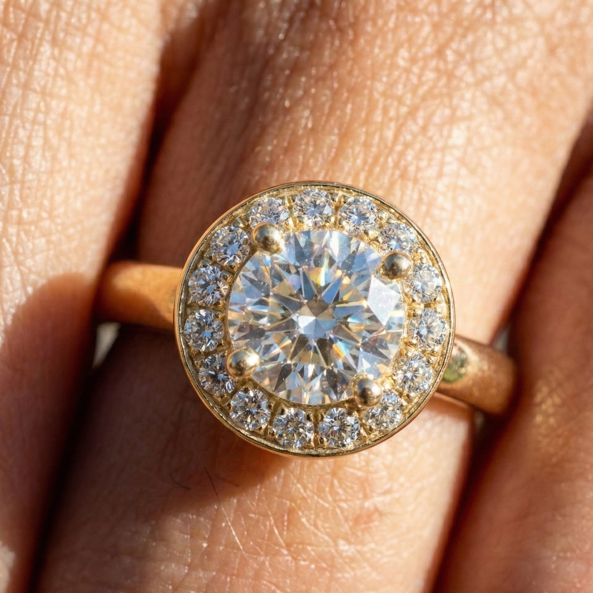 Everyday Halo Engagement Ring in Lab Diamond – Solid 9k/14k Gold or Sterling Silver Bridal Jewelry Gift for Women, Wedding Gift