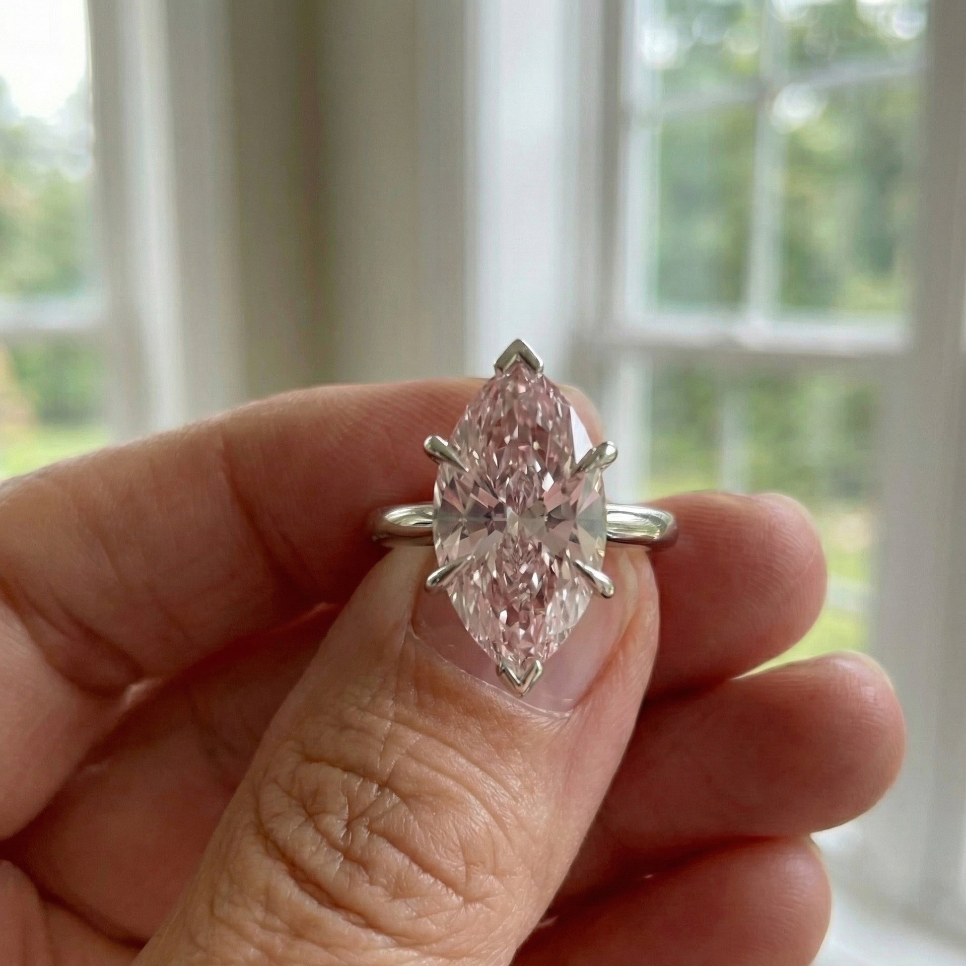 10.00 CT Marquise Cut Pink Lab Diamond Unique Solitaire Engagement Ring in 14K Solid Gold, Wedding Gift for Her, Everyday Handmade Jewelry