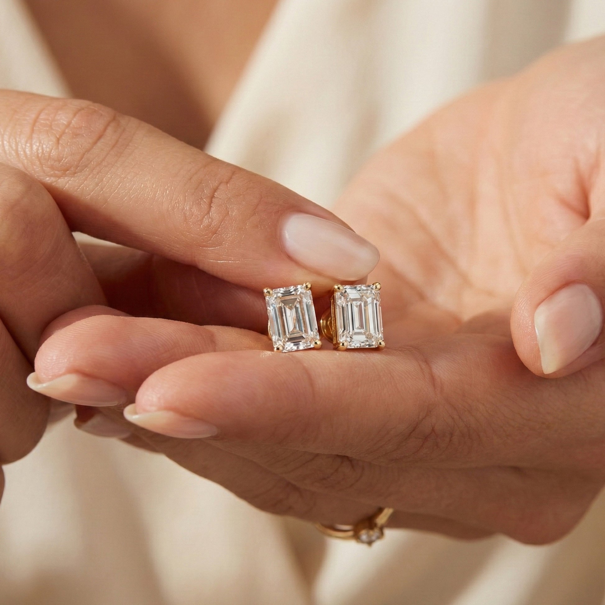 2.00 TCW Emerald Cut Lab Grown Diamonds Solitaire Studs Earrings in 14k Solid Gold, Gift for Her, Bridal Jewelry