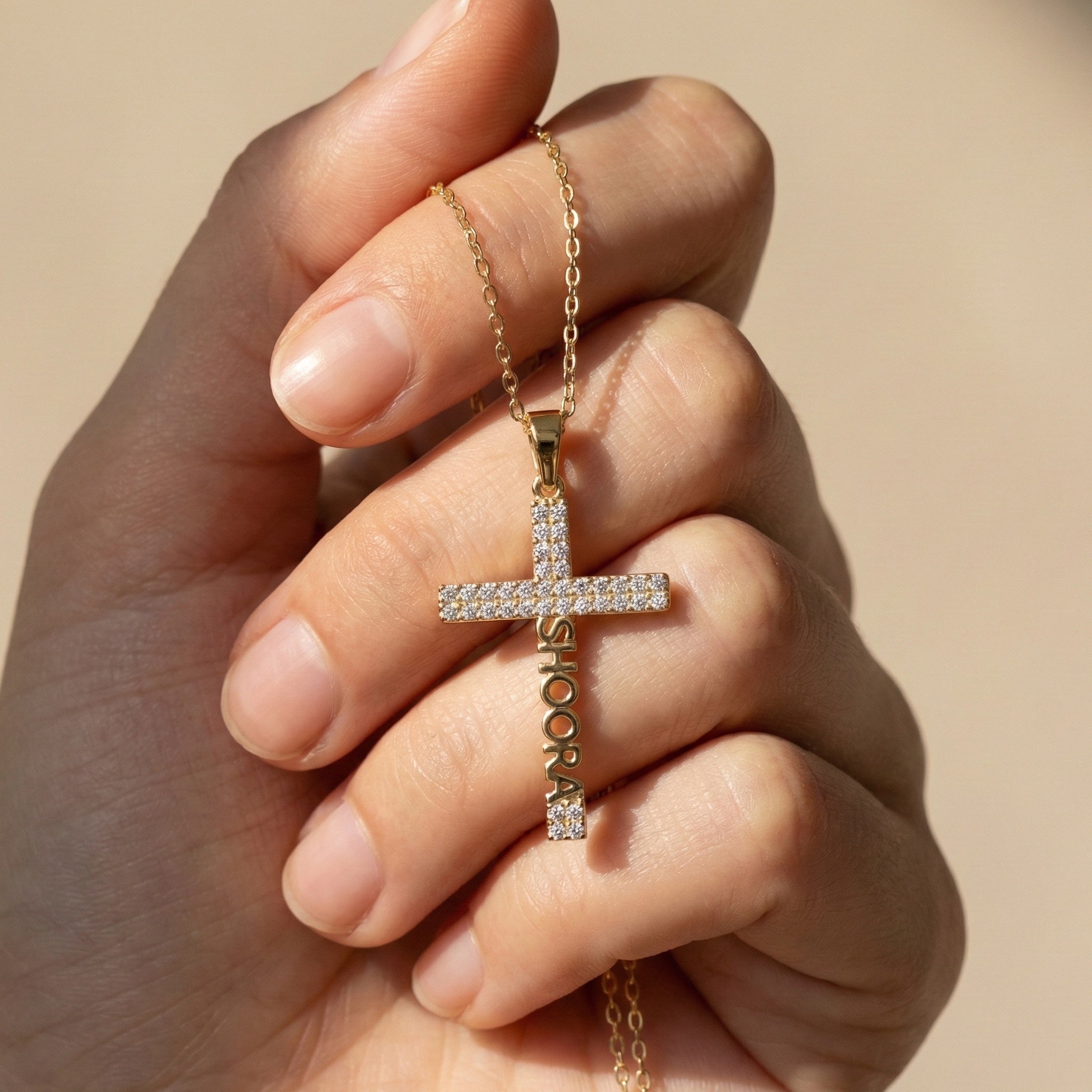 Personalized Name Cross Pendant in 14k Solid Gold, 0.36 TCW Round Cut Lab Created Diamonds, Anniversary Gift for Her, Faith Jewelry