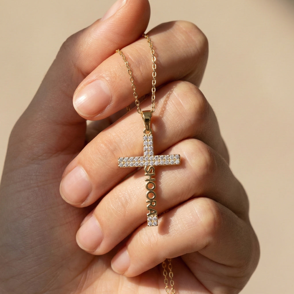 Personalized Name Cross Pendant in 14k Solid Gold, 0.36 TCW Round Cut Lab Created Diamonds, Anniversary Gift for Her, Faith Jewelry