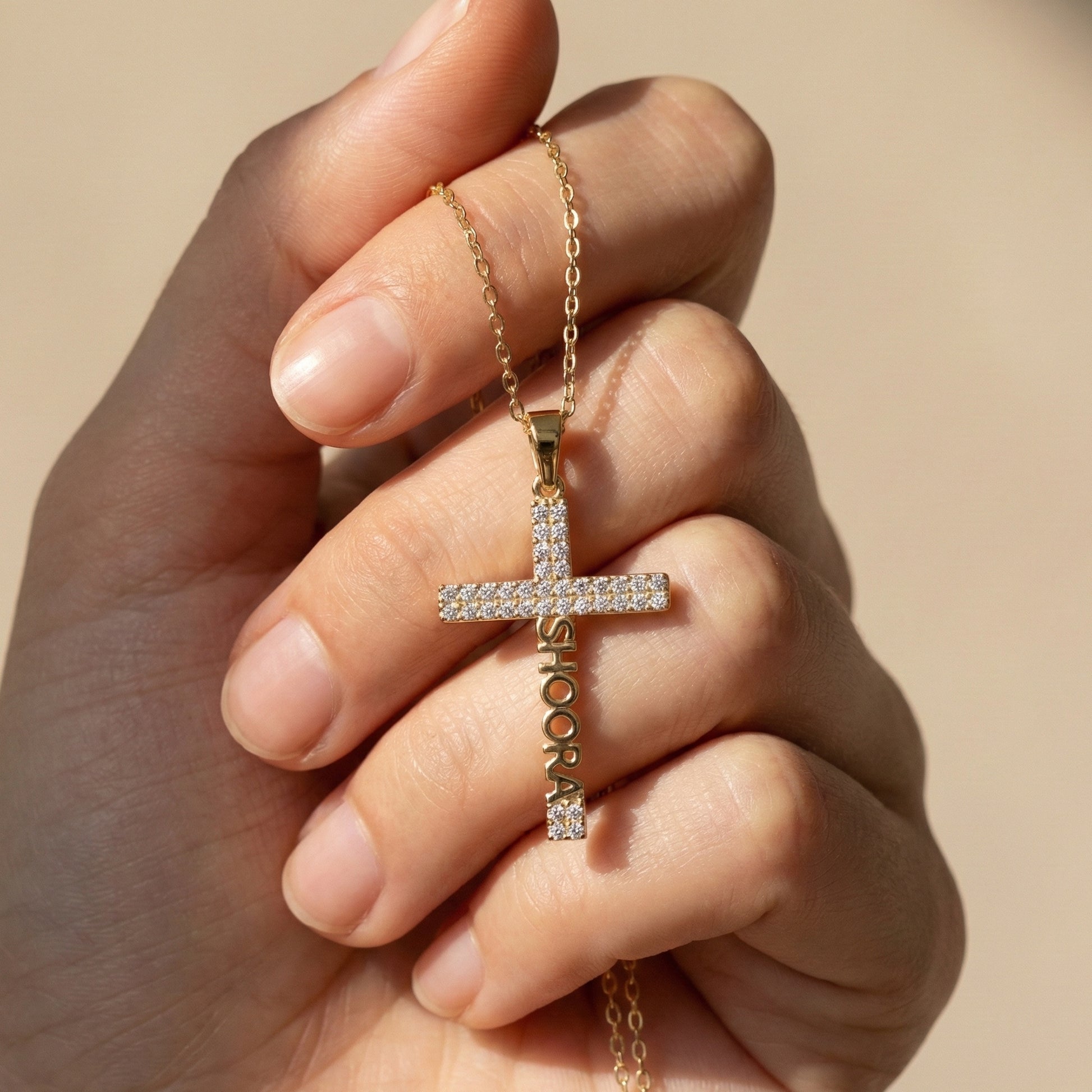 Personalized Name Cross Pendant in 14k Solid Gold, 0.36 TCW Round Cut Lab Created Diamonds, Anniversary Gift for Her, Faith Jewelry