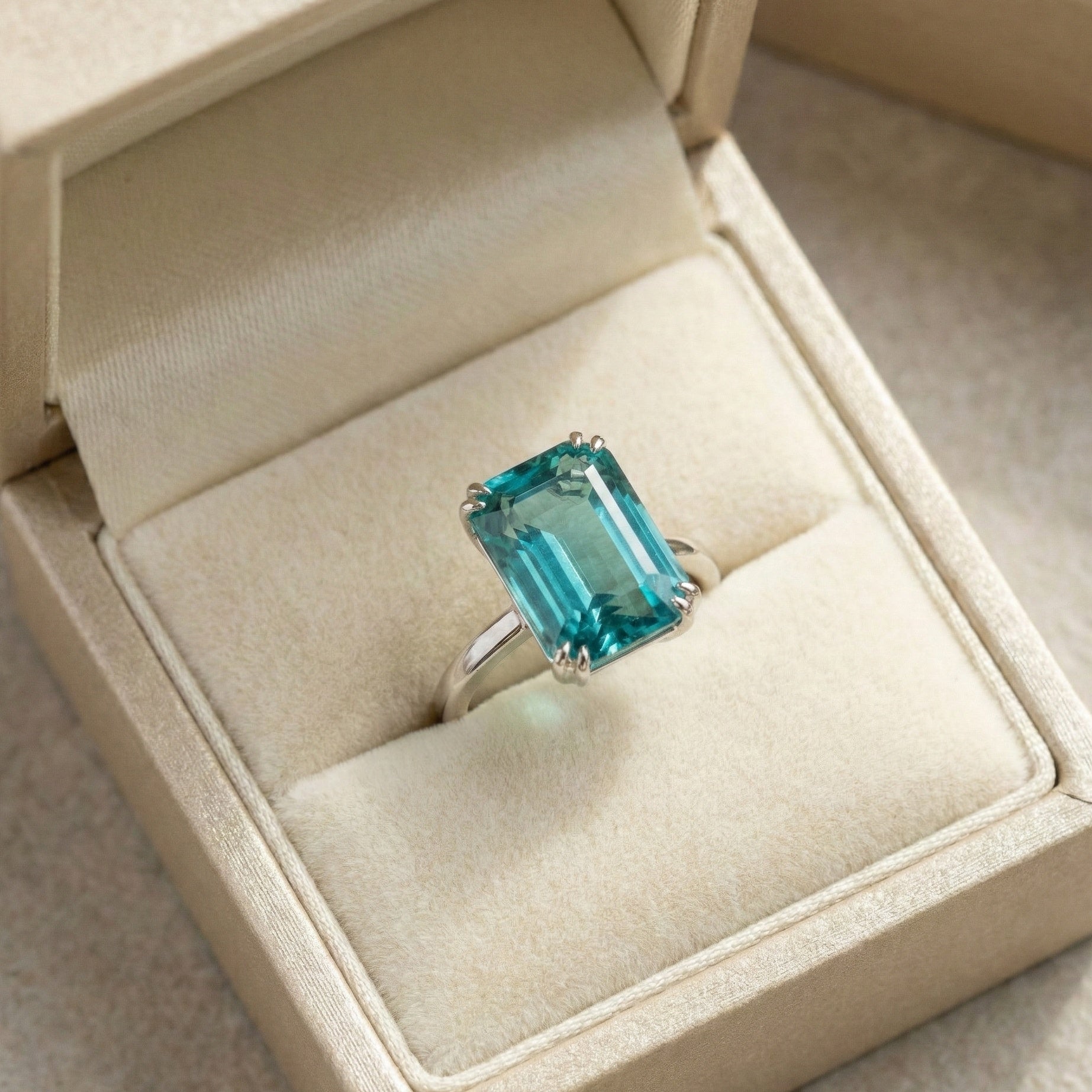 5.00 CT Emerald Cut Solitaire Sapphire Engagement Ring in Lab Diamond – 14K Solid Gold, Wedding Gift for Wife, Unique Gemstone Jewelry