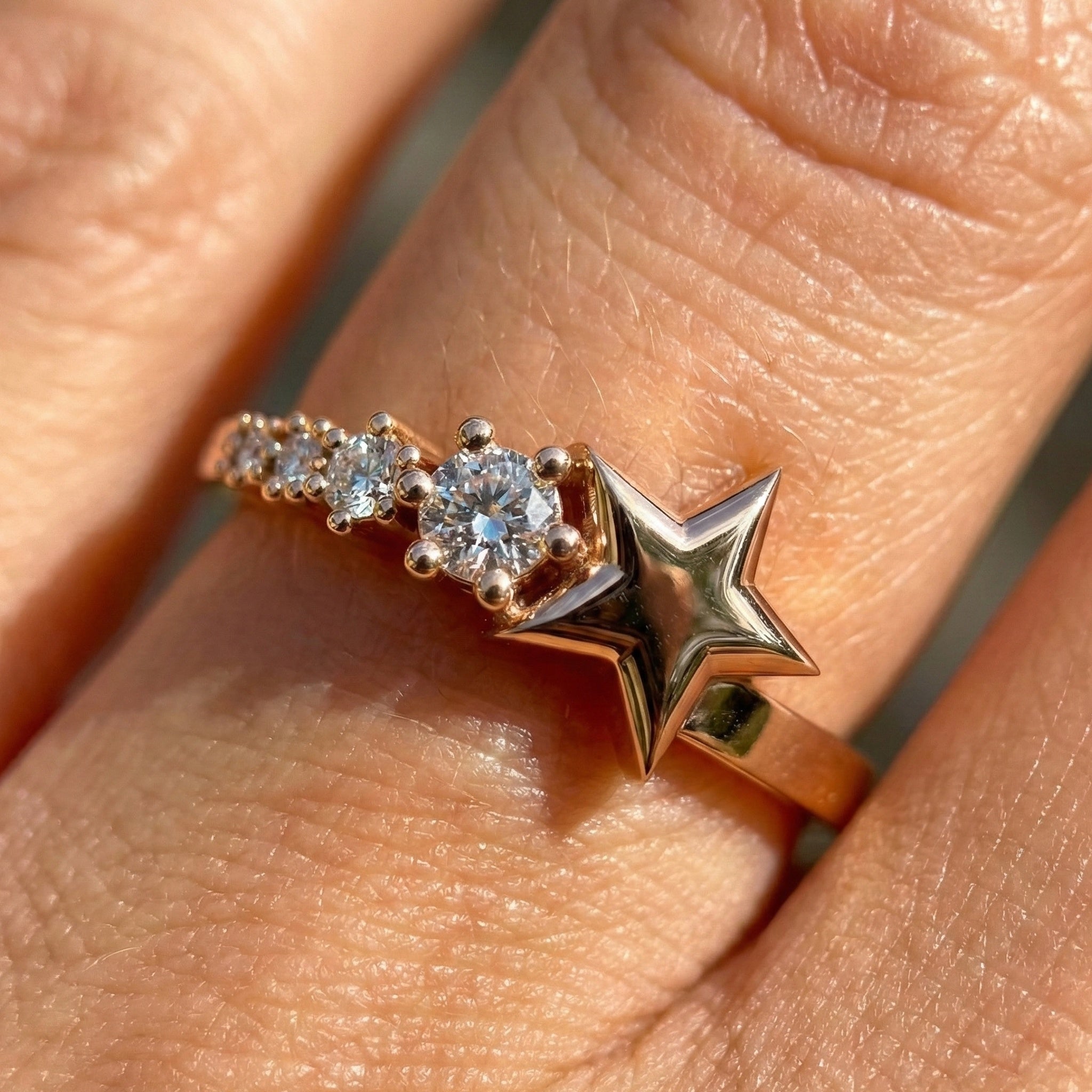 Dainty Five Star Antique Engagement Ring in 14K Solid Gold, 0.16 TCW Round Cut Lab Created Diamonds, Minimalist Promise Ring, Fashion Jewelry