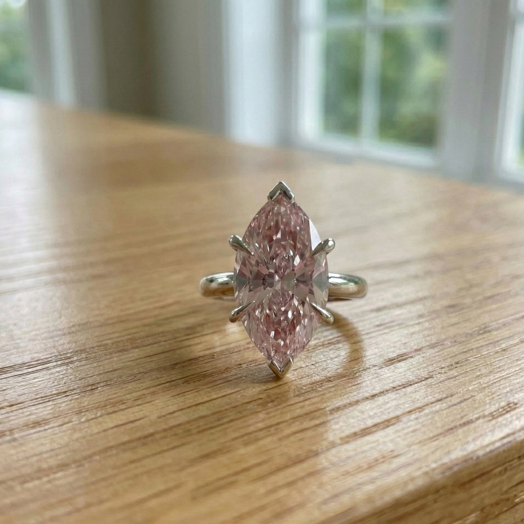 10.00 CT Marquise Cut Pink Lab Diamond Unique Solitaire Engagement Ring in 14K Solid Gold, Wedding Gift for Her, Everyday Handmade Jewelry