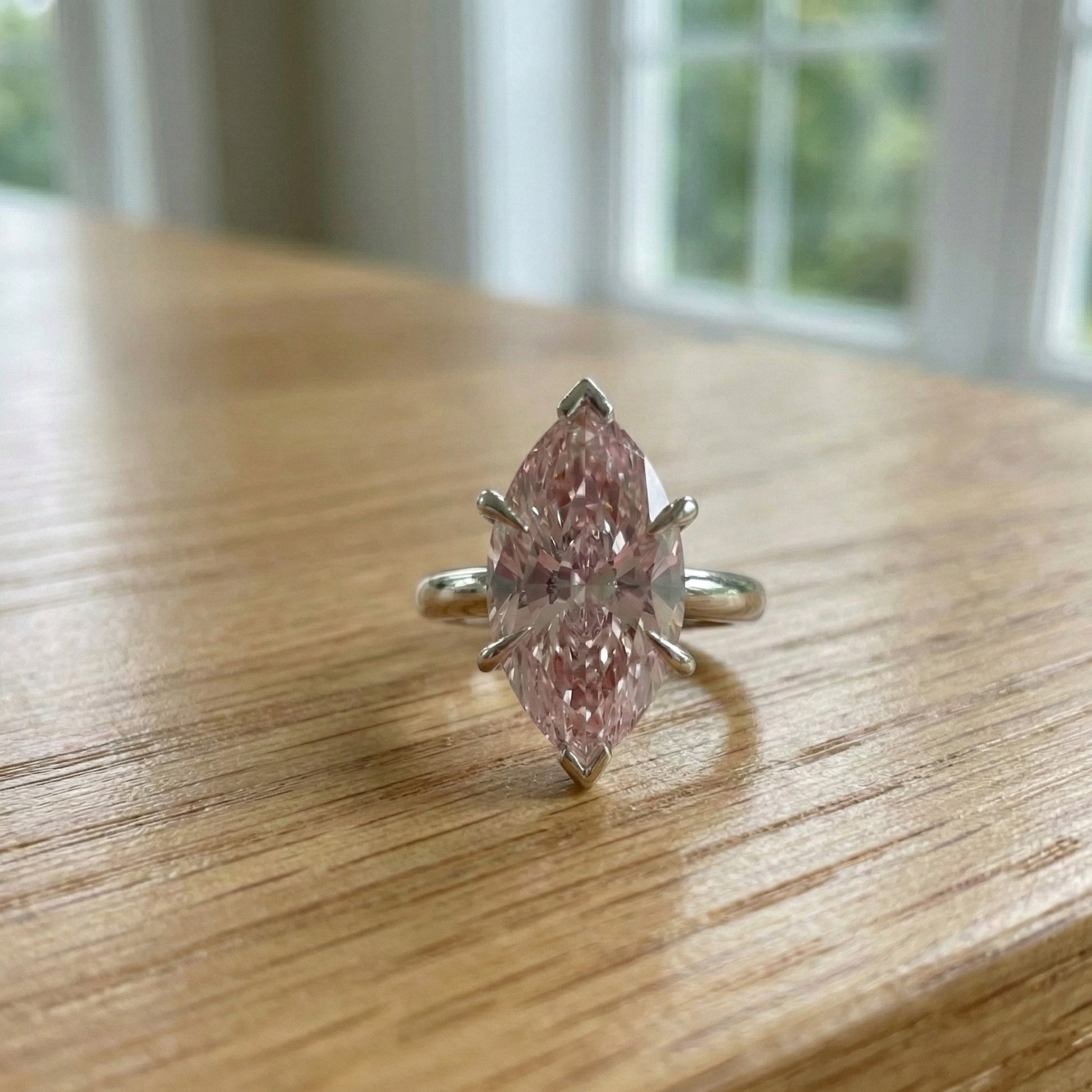10.00 CT Marquise Cut Pink Lab Diamond Unique Solitaire Engagement Ring in 14K Solid Gold, Wedding Gift for Her, Everyday Handmade Jewelry