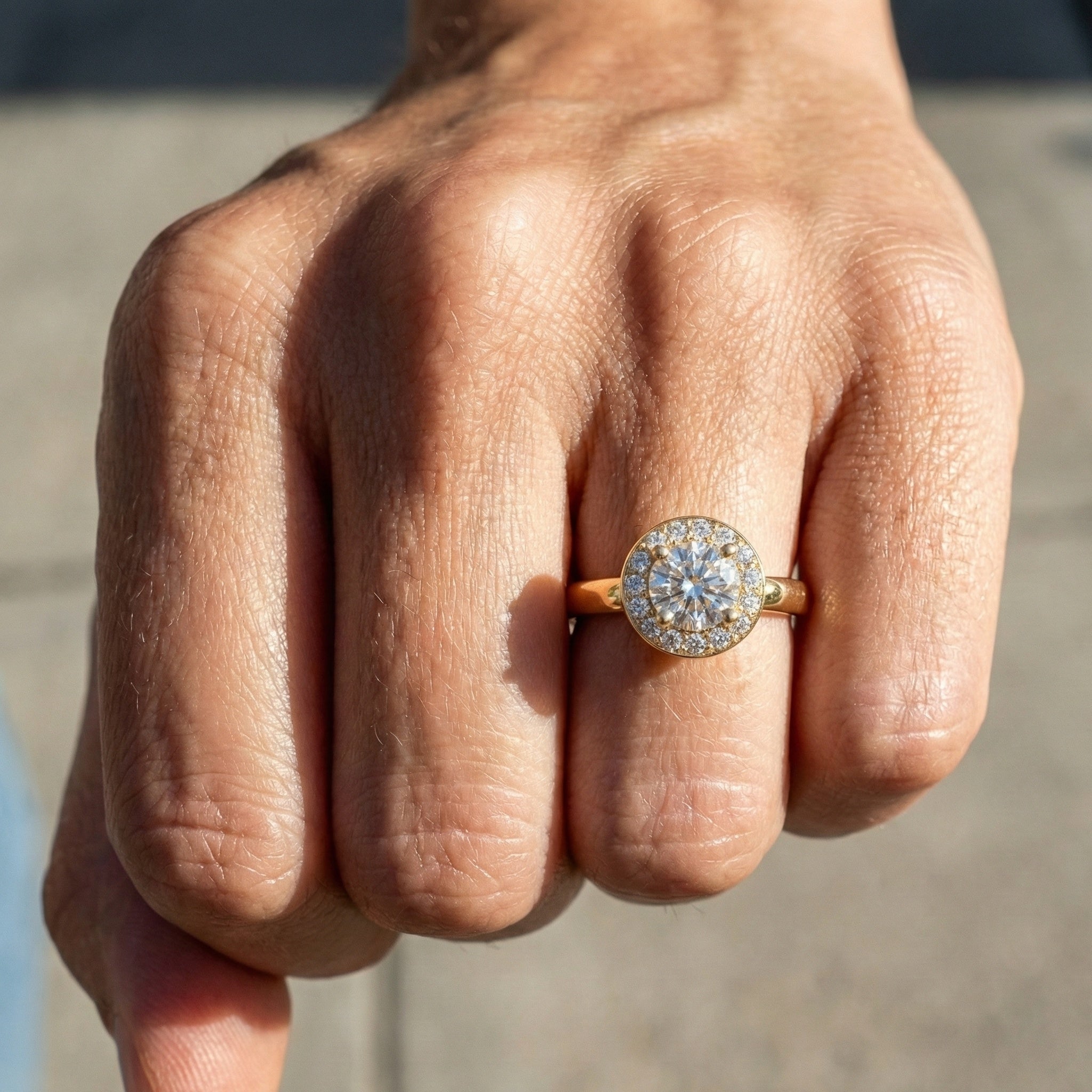 Everyday Halo Engagement Ring in Lab Diamond – Solid 9k/14k Gold or Sterling Silver Bridal Jewelry Gift for Women, Wedding Gift