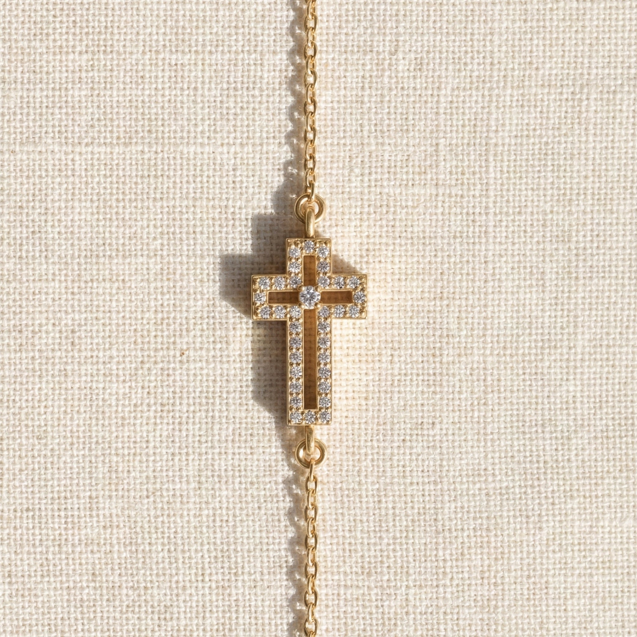 Dainty open cross bar Chain bracelet in 14K Solid Gold, 0.15 TCW Round Cut Lab Created Diamonds, Minimalist Bracelet, Wedding Gift for Her