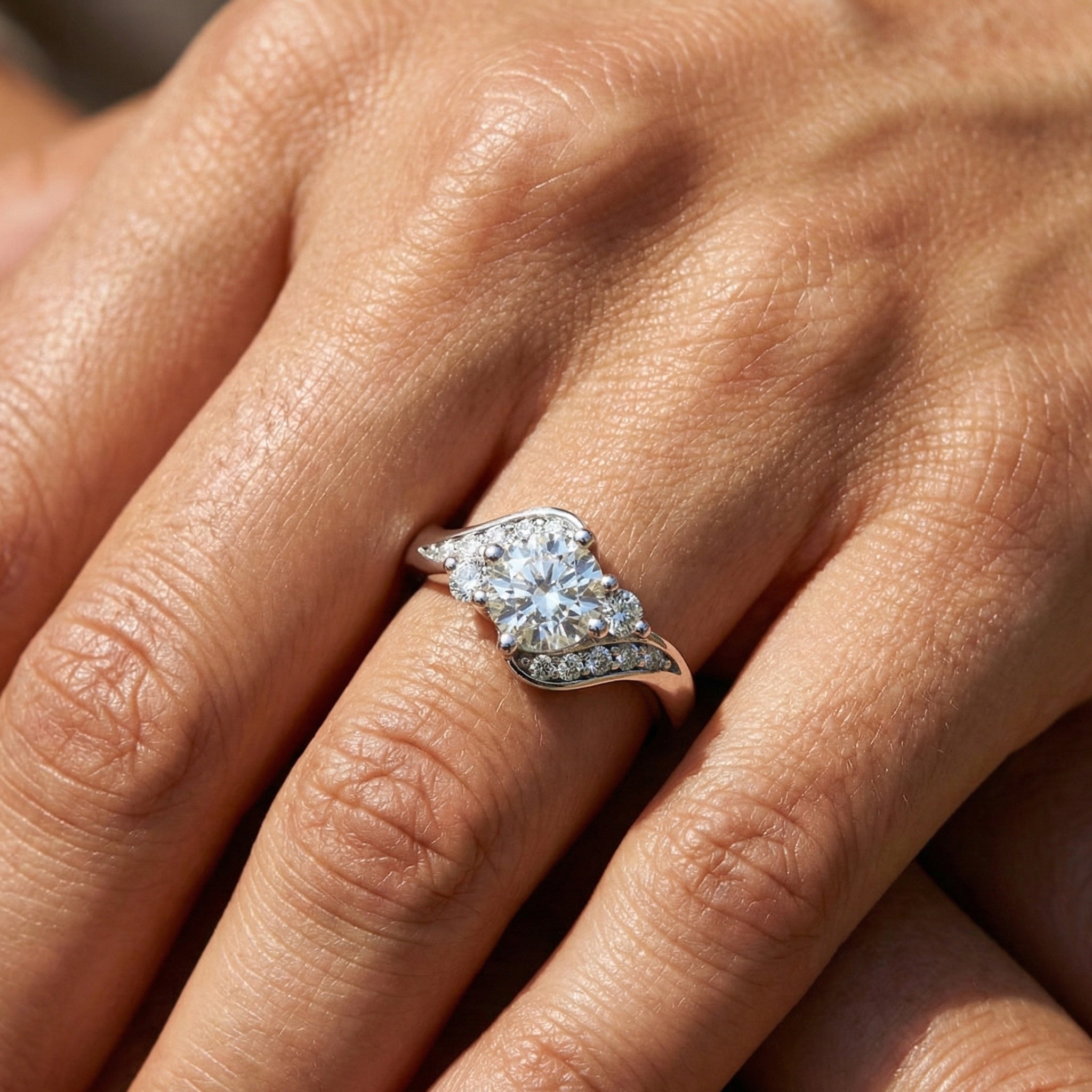 Bypass Round Cut Pave Engagement Ring in 9k Solid Gold, 0.67 TCW Round Cut Lab Diamonds, Anniversary Gift for Wife, Everyday Jewelry