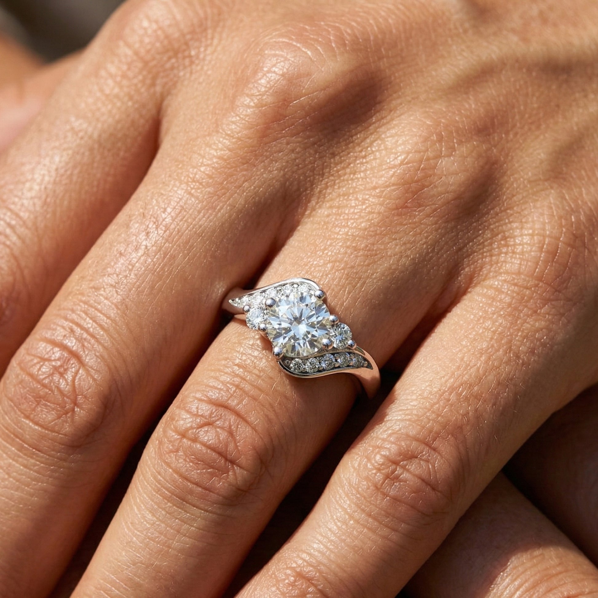 Bypass Round Cut Pave Engagement Ring in 9k Solid Gold, 0.67 TCW Round Cut Lab Diamonds, Anniversary Gift for Wife, Everyday Jewelry