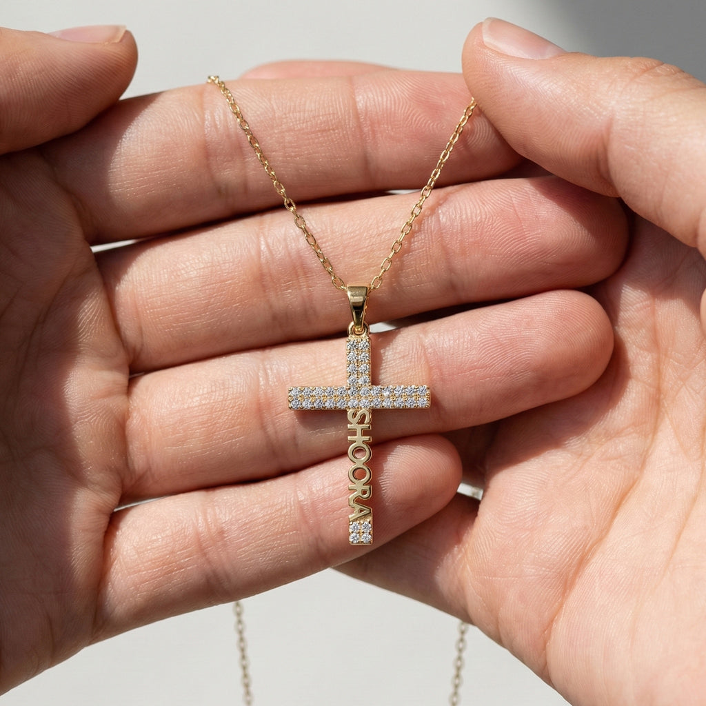 Personalized Name Cross Pendant in 14k Solid Gold, 0.36 TCW Round Cut Lab Created Diamonds, Anniversary Gift for Her, Faith Jewelry