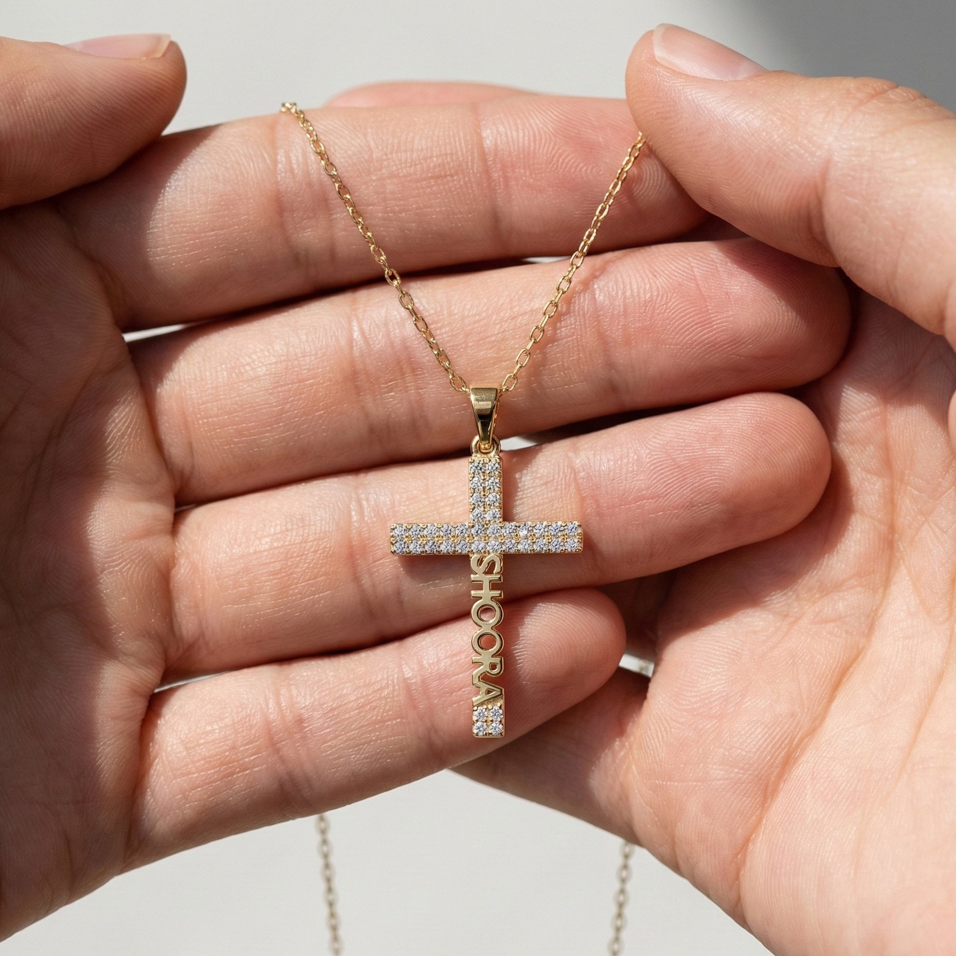 Personalized Name Cross Pendant in 14k Solid Gold, 0.36 TCW Round Cut Lab Created Diamonds, Anniversary Gift for Her, Faith Jewelry