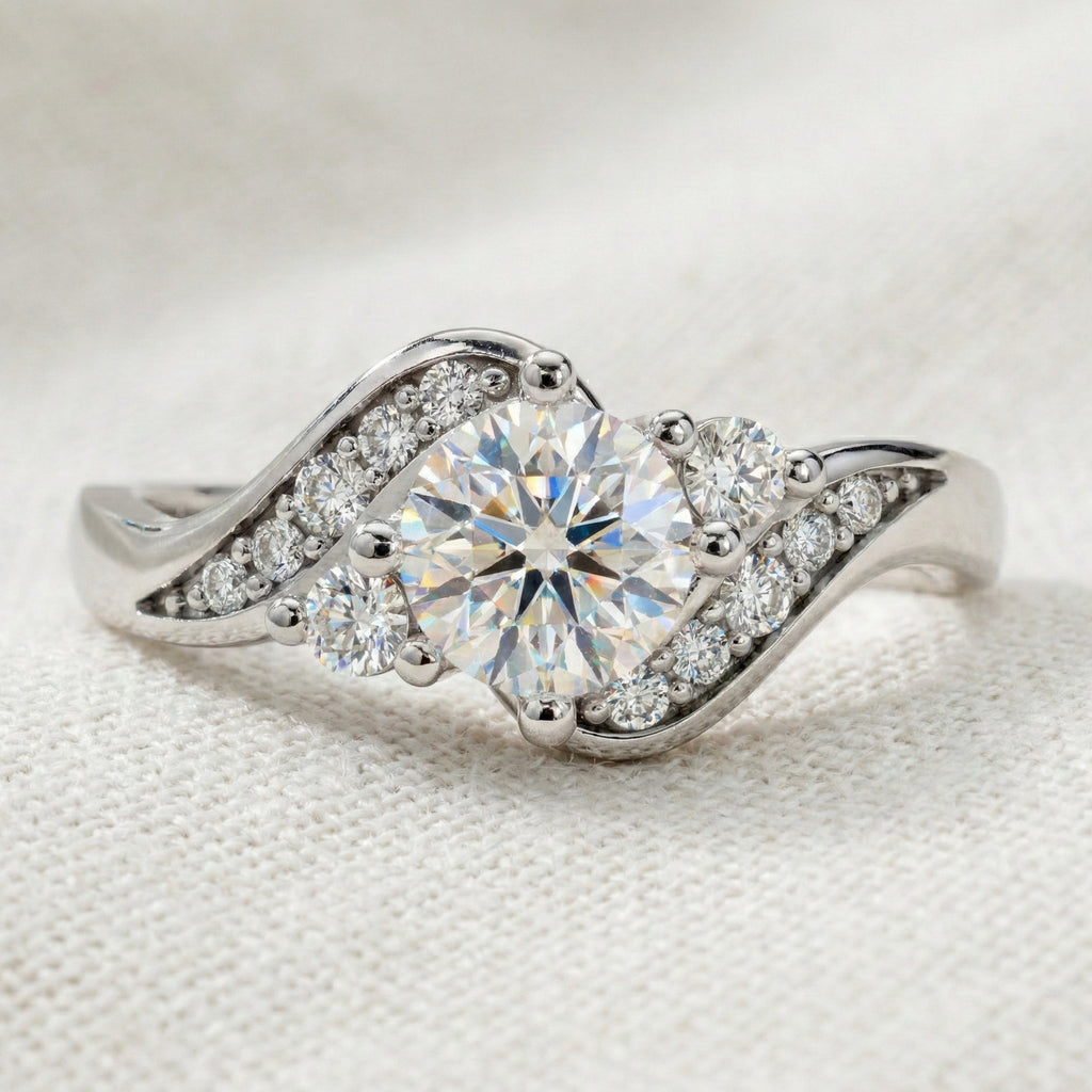 Bypass Round Cut Pave Engagement Ring in 9k Solid Gold, 0.67 TCW Round Cut Lab Diamonds, Anniversary Gift for Wife, Everyday Jewelry