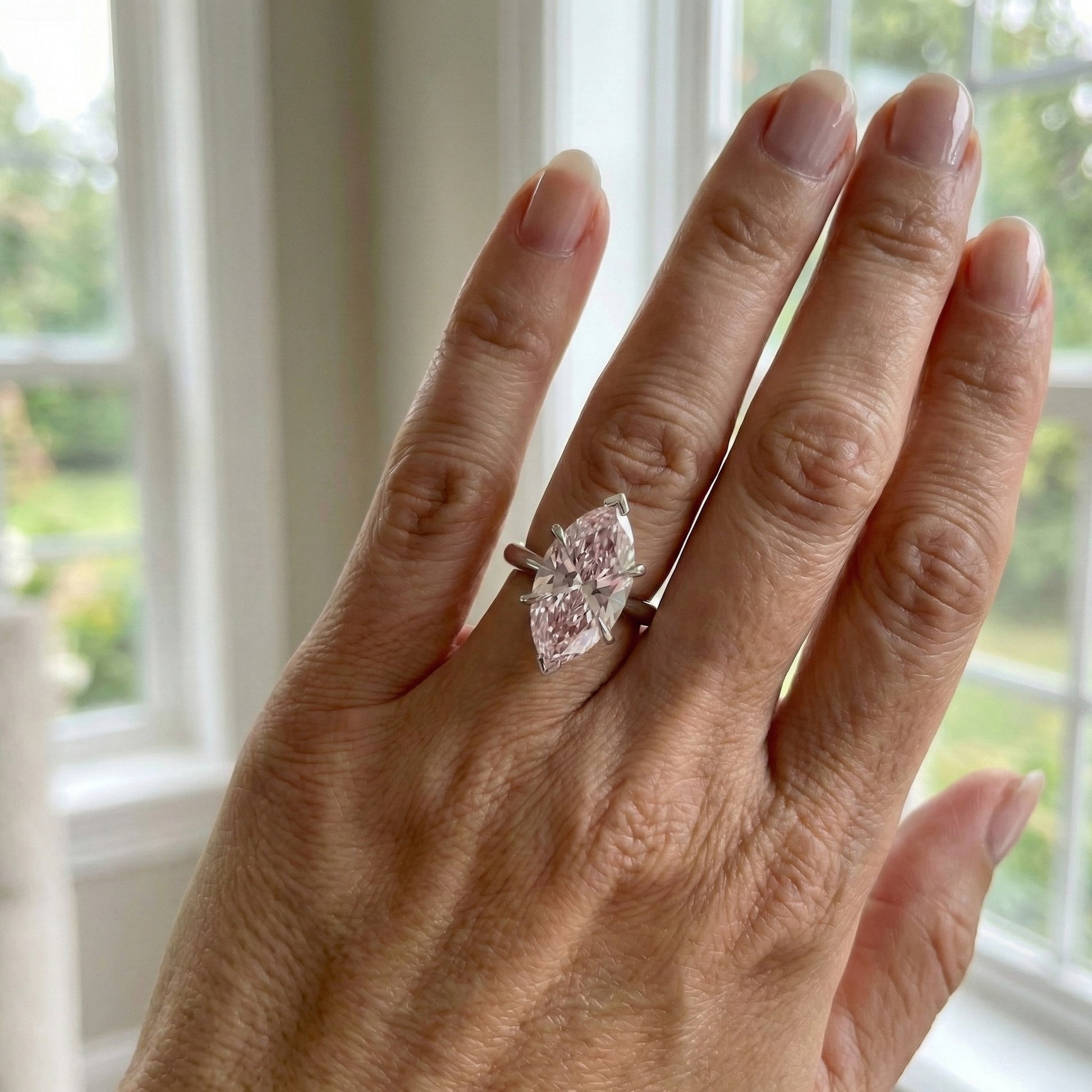 10.00 CT Marquise Cut Pink Lab Diamond Unique Solitaire Engagement Ring in 14K Solid Gold, Wedding Gift for Her, Everyday Handmade Jewelry
