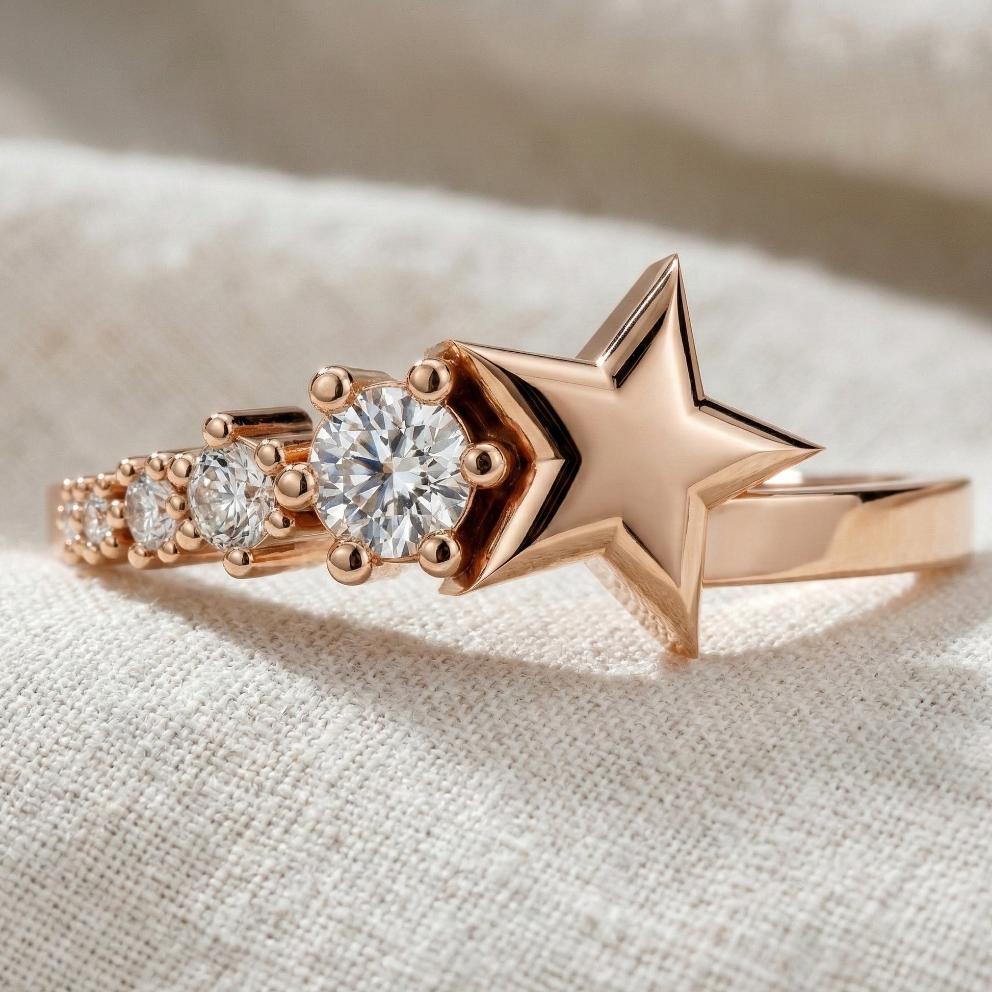 Dainty Five Star Antique Engagement Ring in 14K Solid Gold, 0.16 TCW Round Cut Lab Created Diamonds, Minimalist Promise Ring, Fashion Jewelry