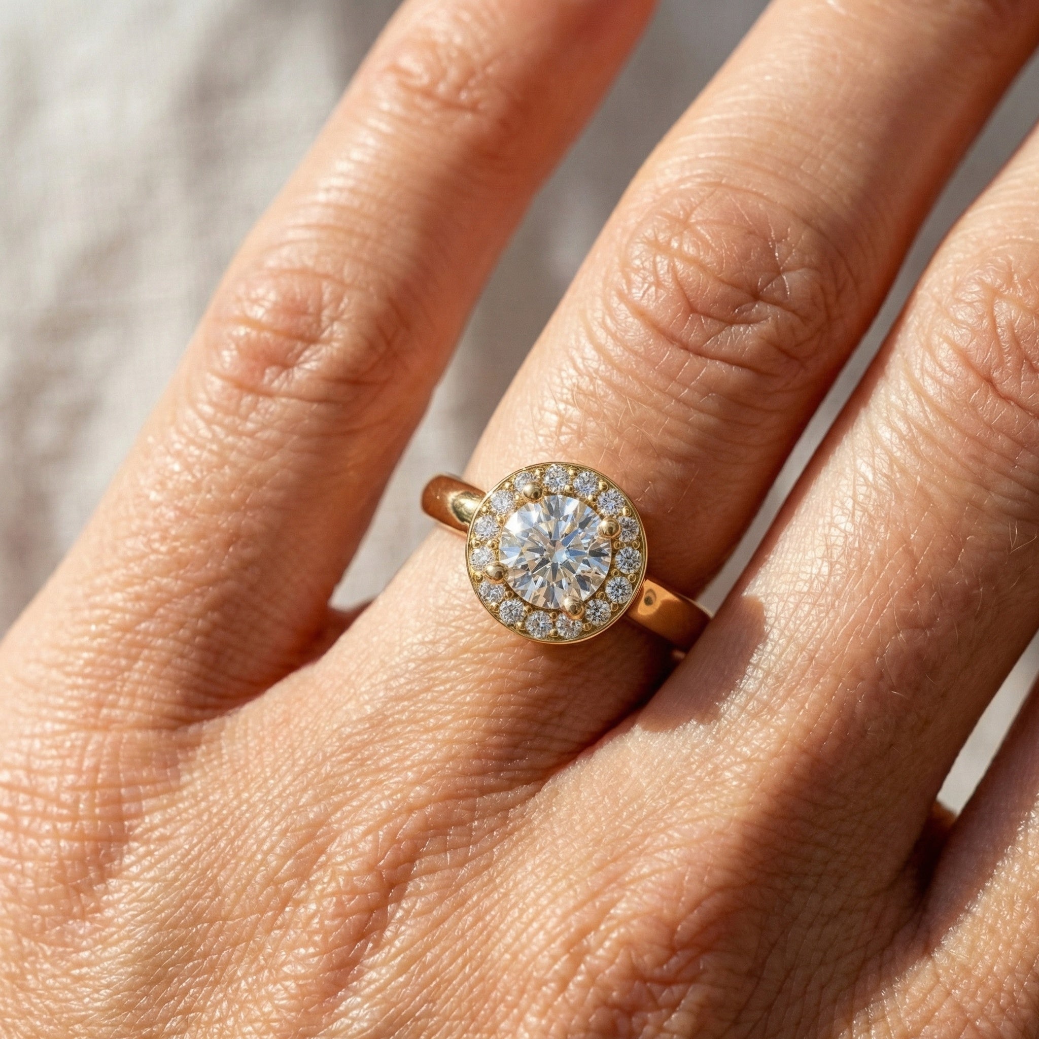 Everyday Halo Engagement Ring in Lab Diamond – Solid 9k/14k Gold or Sterling Silver Bridal Jewelry Gift for Women, Wedding Gift