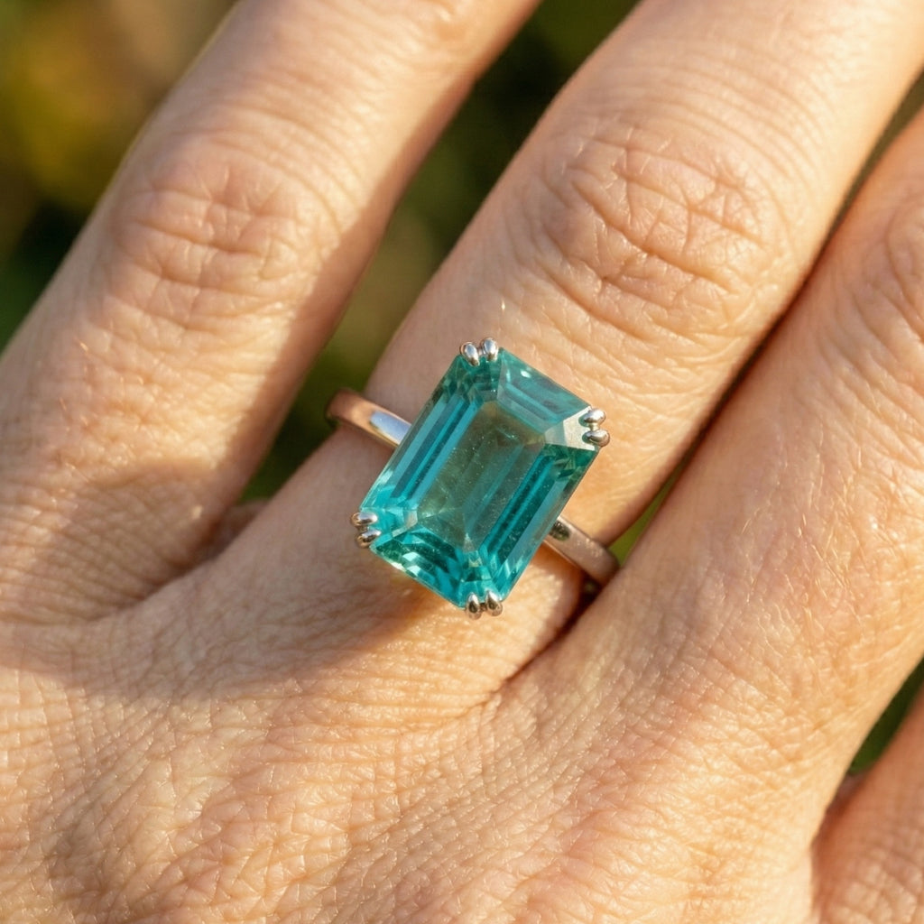 5.00 CT Emerald Cut Solitaire Sapphire Engagement Ring in Lab Diamond – 14K Solid Gold, Wedding Gift for Wife, Unique Gemstone Jewelry