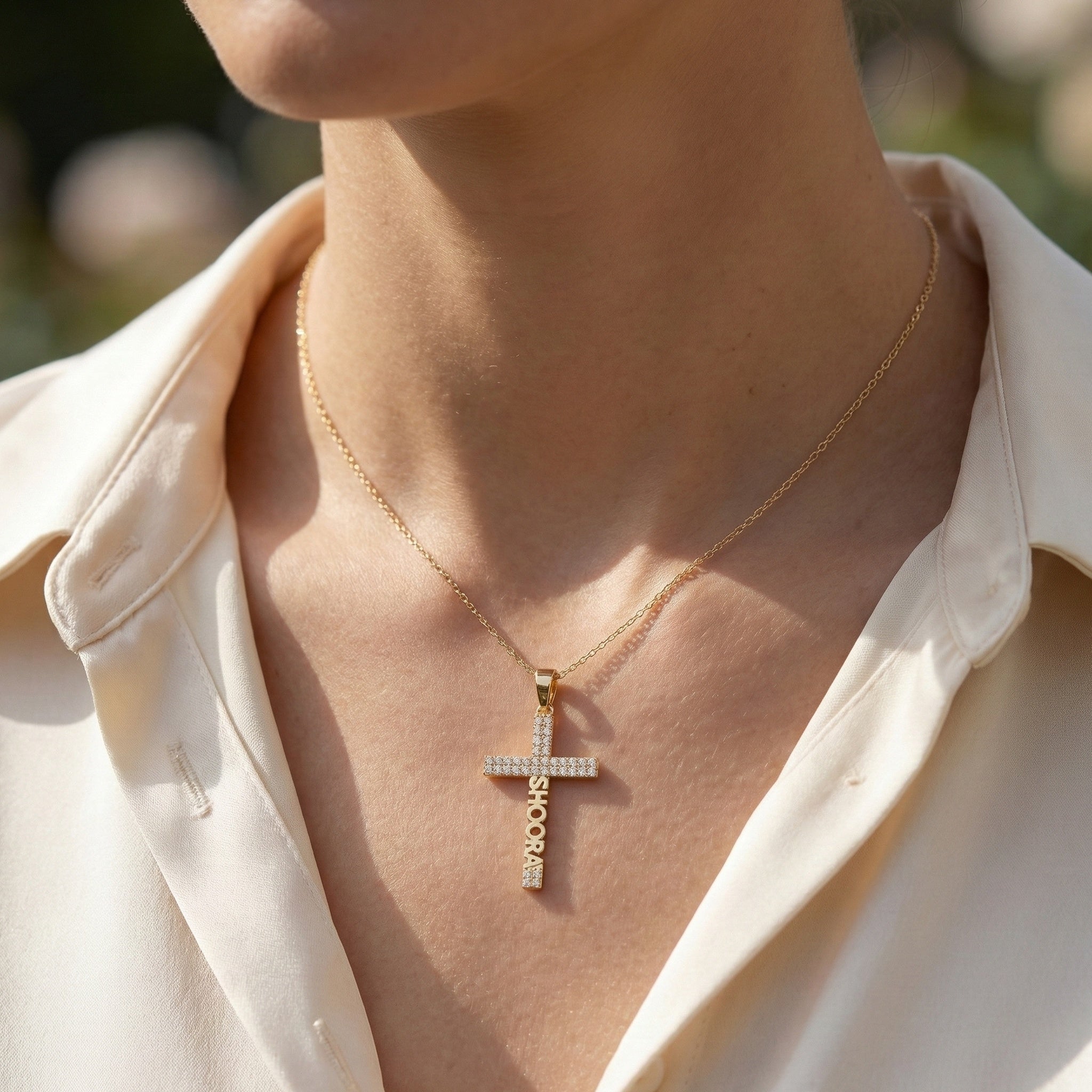 Personalized Name Cross Pendant in 14k Solid Gold, 0.36 TCW Round Cut Lab Created Diamonds, Anniversary Gift for Her, Faith Jewelry