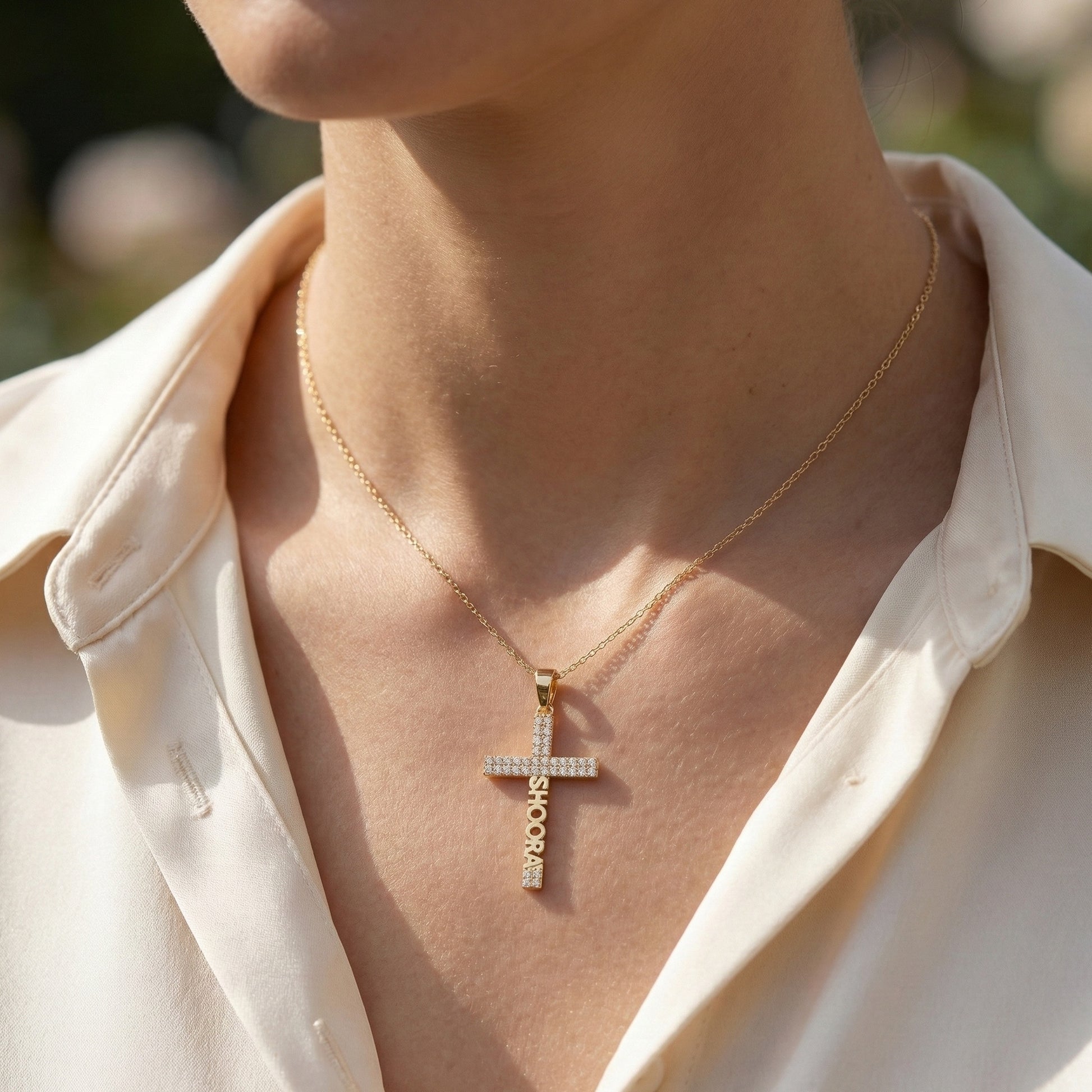 Personalized Name Cross Pendant in 14k Solid Gold, 0.36 TCW Round Cut Lab Created Diamonds, Anniversary Gift for Her, Faith Jewelry