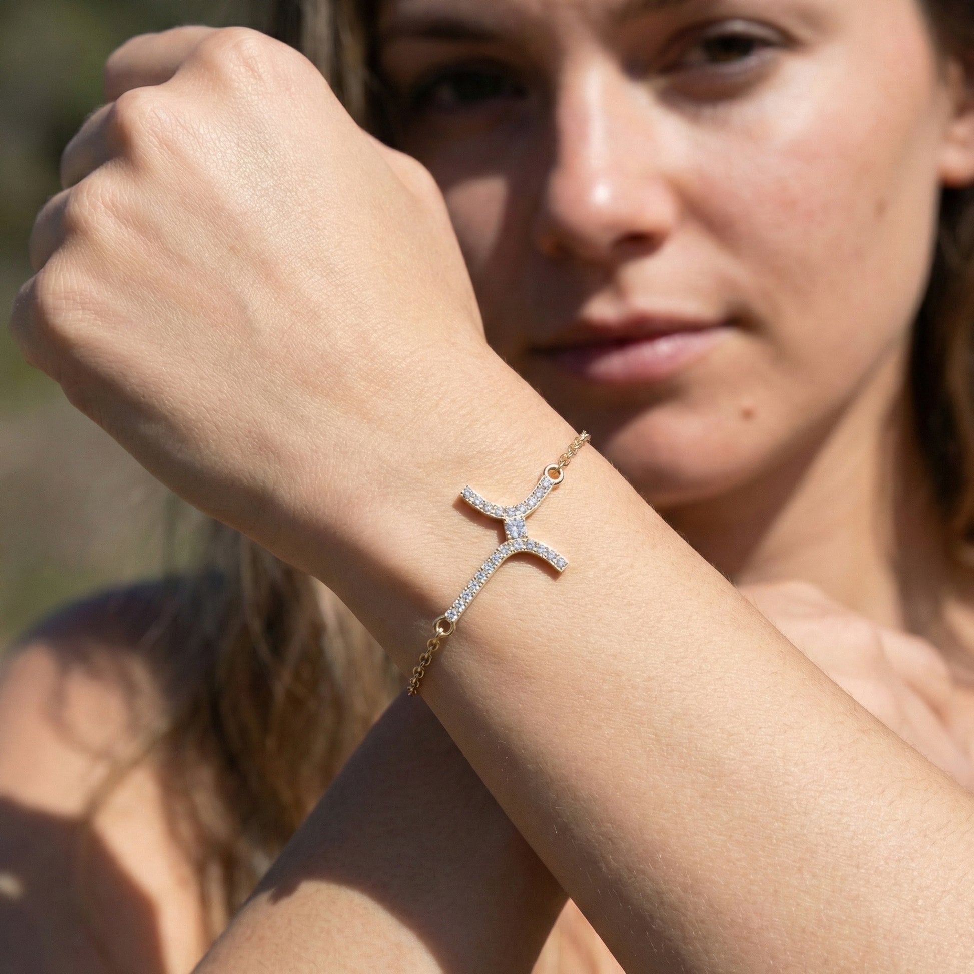 Dainty Arch Cross Chain Bracelet in 14K Solid Gold, 0.30 TCW Princess/Round Cut Lab Grown Diamonds, Fashion Bracelet, Anniversary Gift for Her