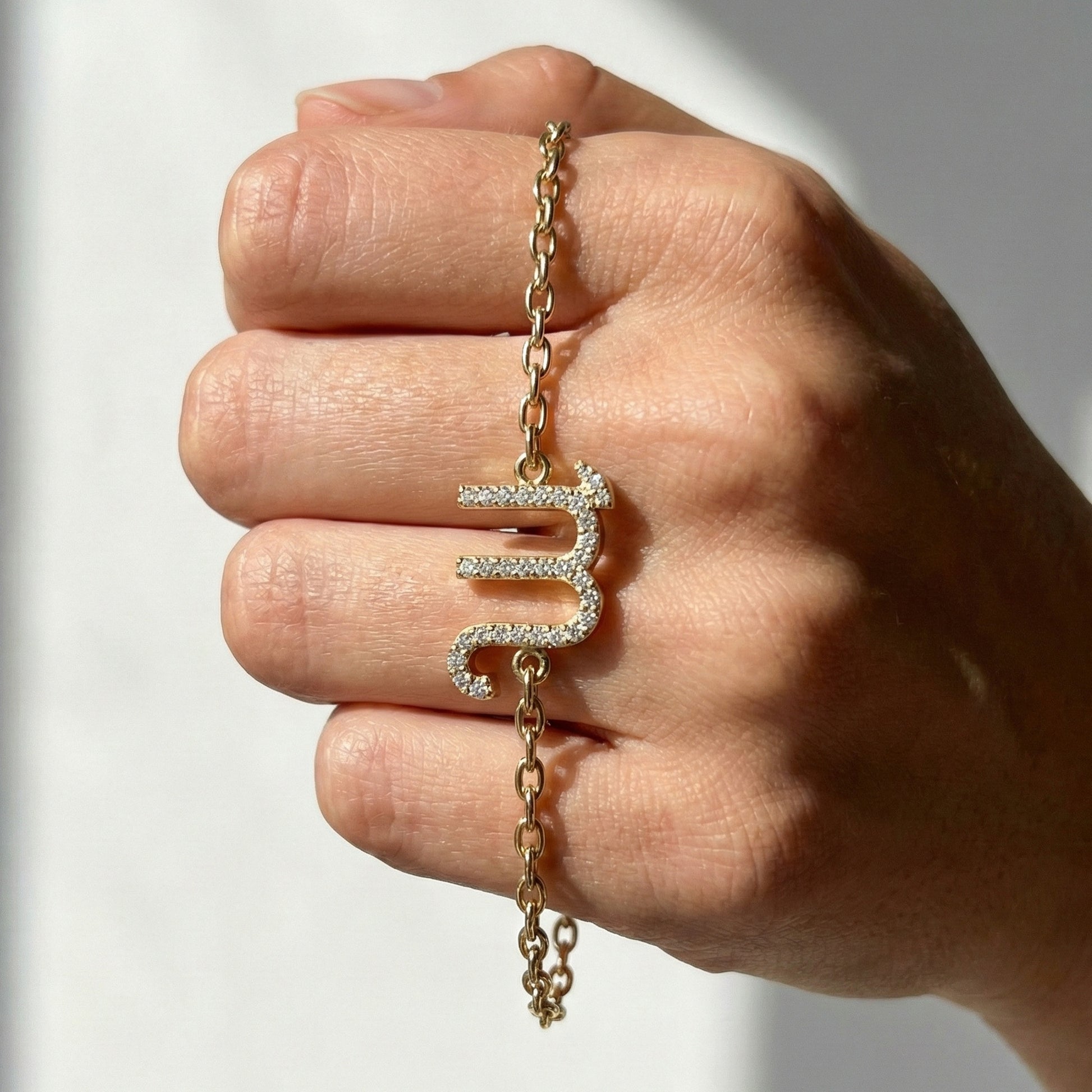 Minimalist Scorpio Symbol Bracelet in 14K Solid Gold, 0.31 TCW Round Cut Lab Created Diamonds, Personalized Astrology Birthday Gift for Her