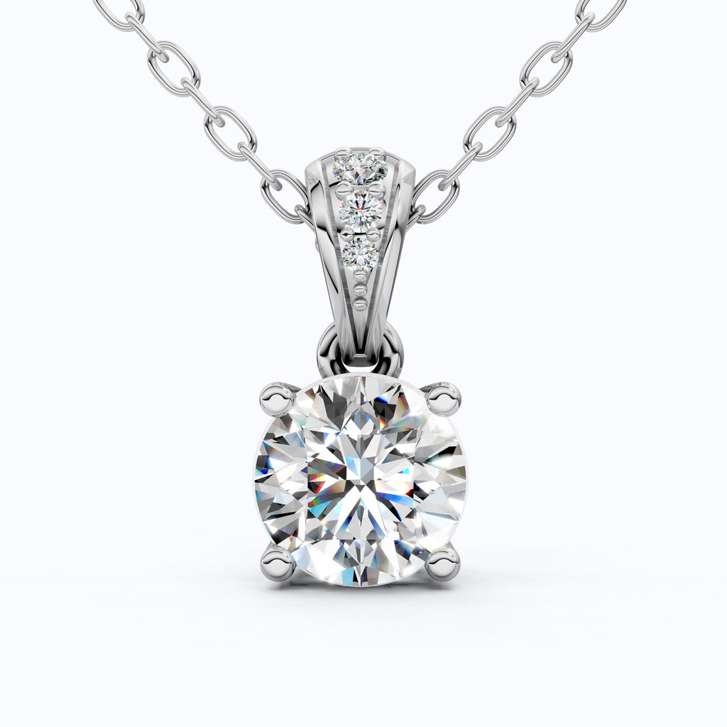 Minimalist Classic Solitaire Wedding Pendant in 14K Solid Gold, 1.00 CT Round Cut Lab Diamond, Anniversary Gift for Her, Handmade Everyday Pendant